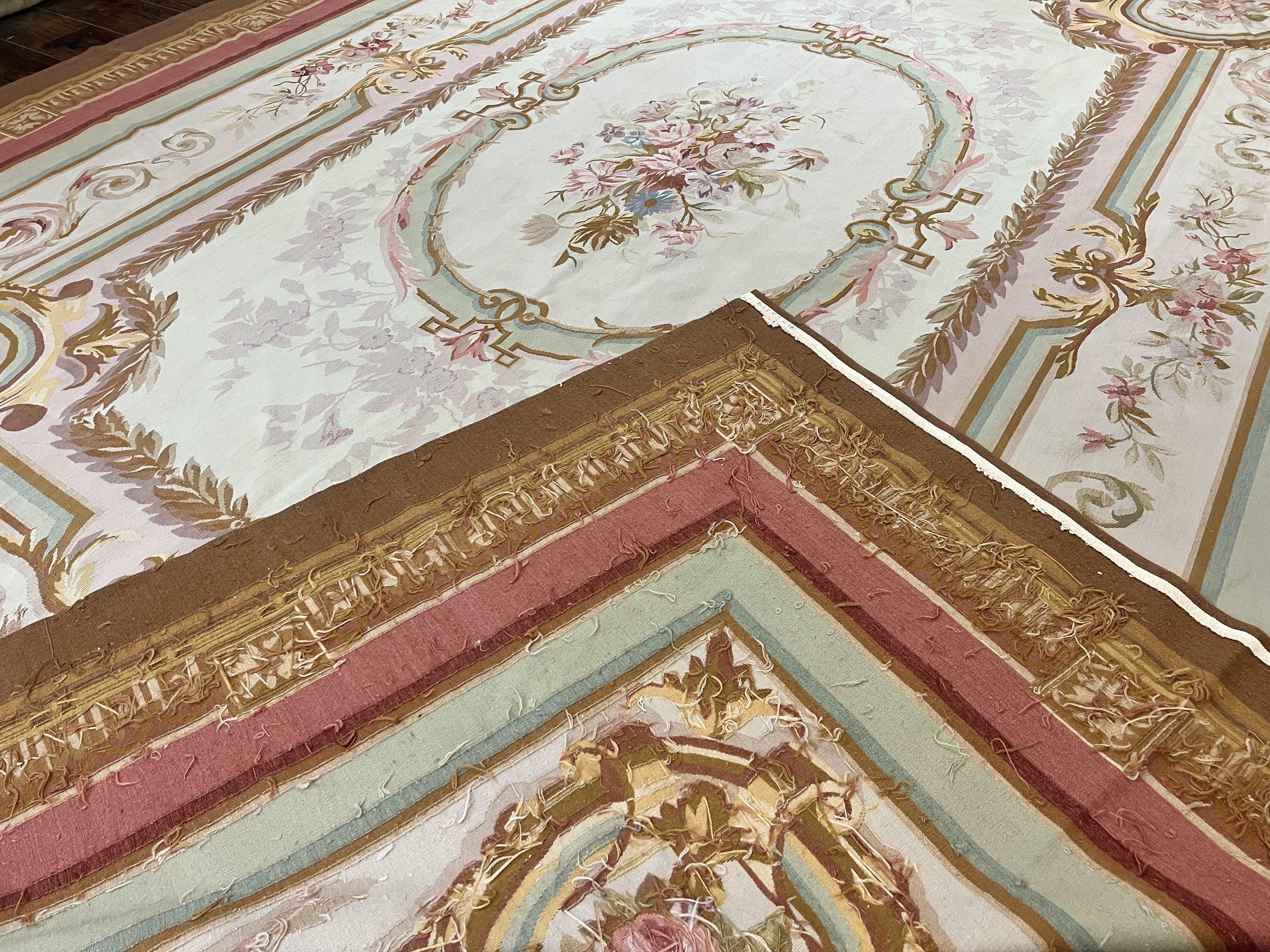 Large Aubusson Rug 11x15, Oversized Gallery Palace Size Flatweave Savonnerie Carpet 11 x 15 ft, Wool Handmade Vintage Elegant European - Jewel Rugs