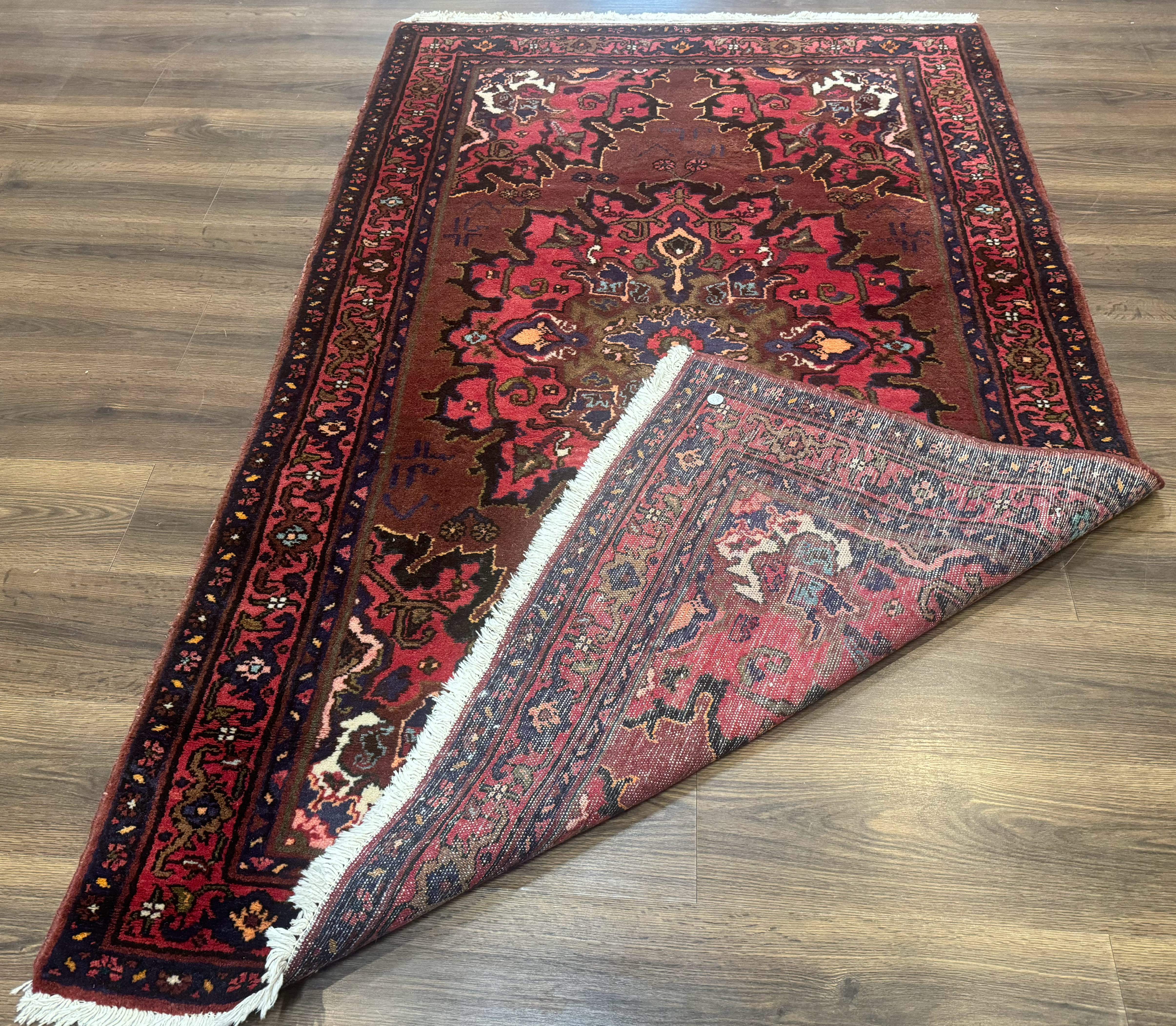 Persian Tafresh Rug 4x7 – Red, Large Medallion, Hand-Knotted Wool Vintage Carpet - Jewel Rugs