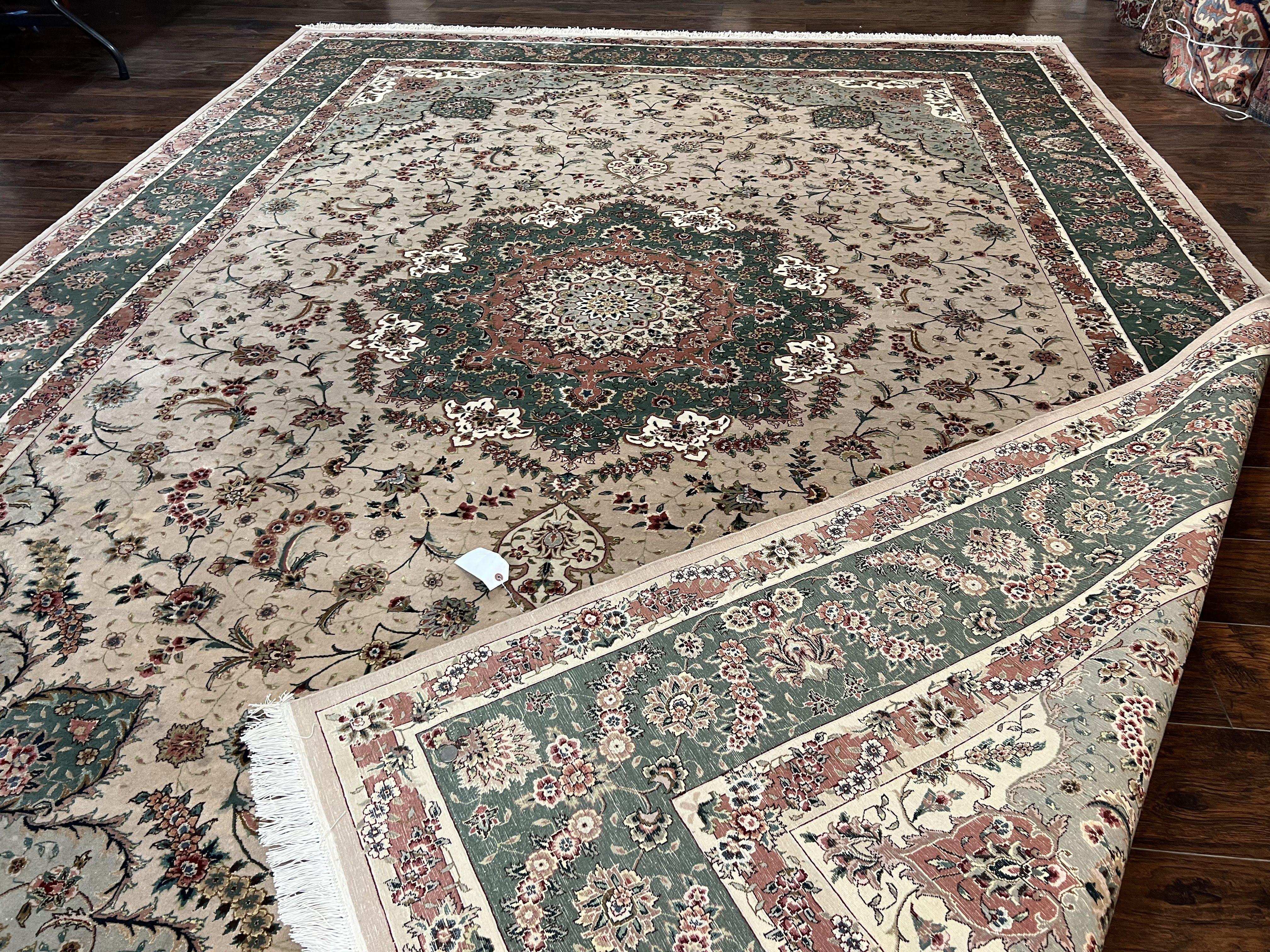 Magnificent Sino Persian Rug 10x14, Wool & Silk Highlights Vintage Hand Knotted Oriental Carpet, Floral Medallion Rug, Very Fine - Jewel Rugs