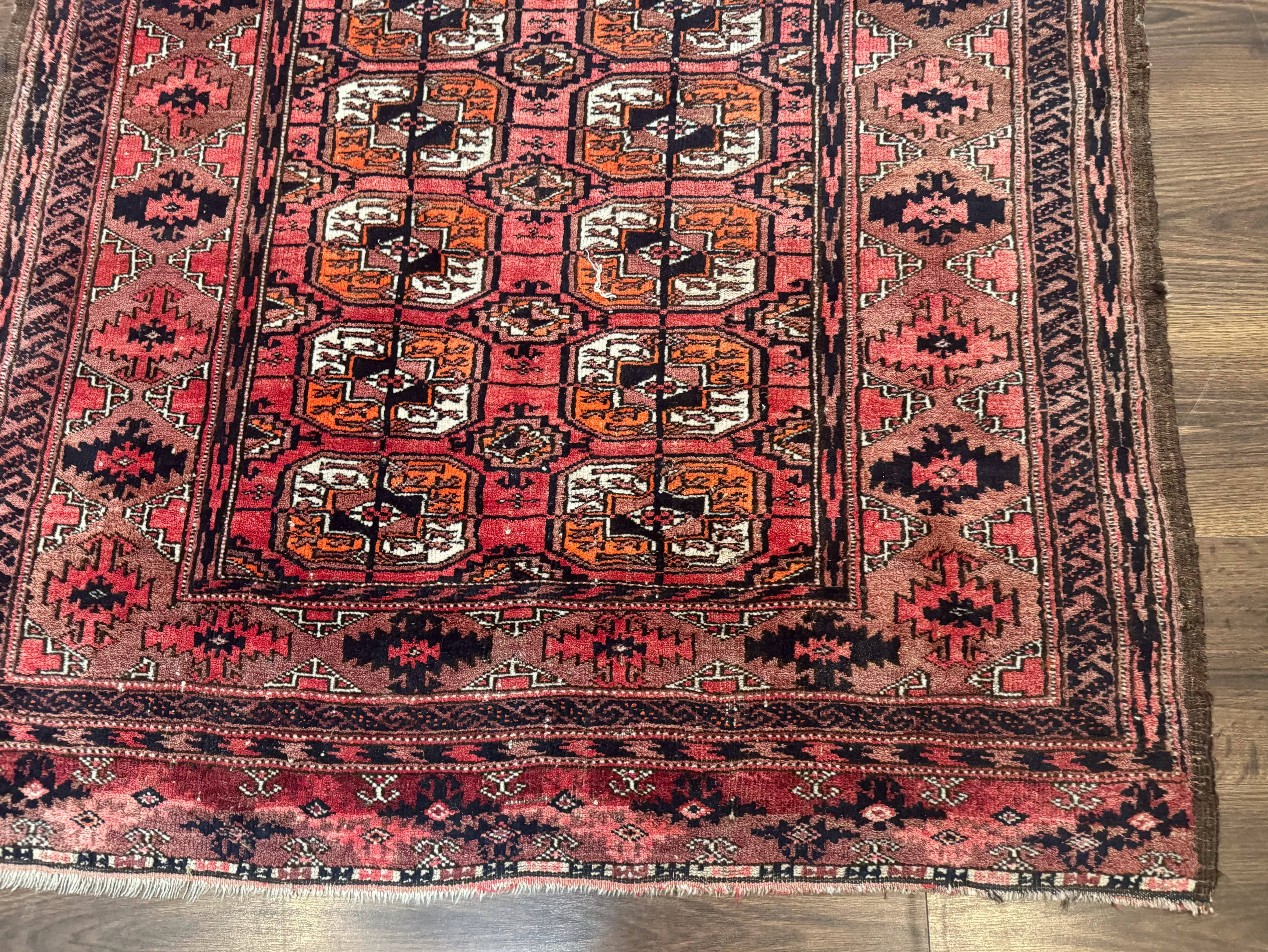 Antique Turkoman Rug 3.7 x 6.7, Red, Wool Runner Rug - Jewel Rugs