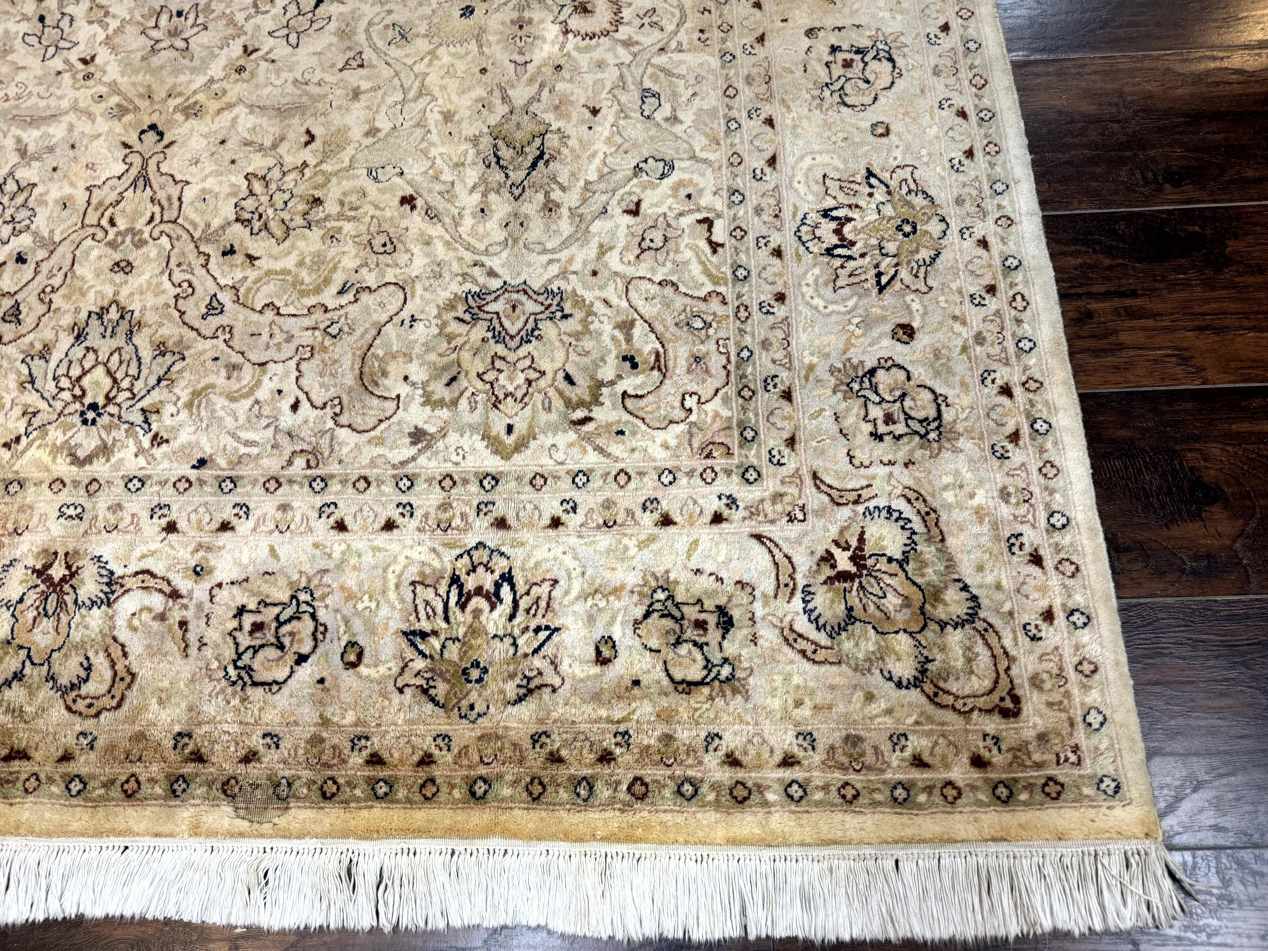 Pak Persian Rug 6x9, Vintage Handmade Wool Carpet, Floral, Beige - Jewel Rugs