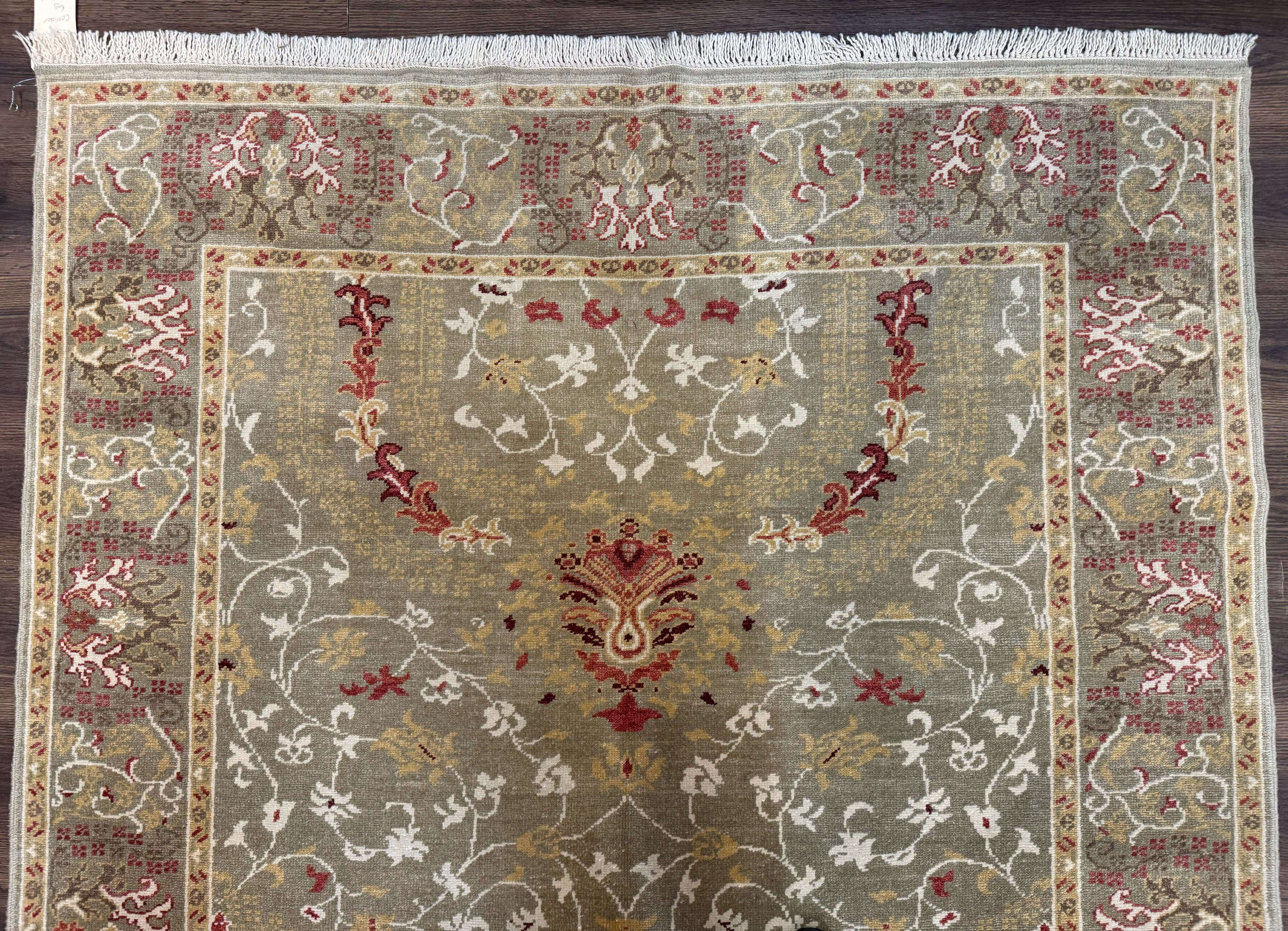 Egyptian Wide Runner Rug 5 x 18 ft, Hand Knotted Hallway Carpet, Light Olive Green, Allover Pattern - Jewel Rugs