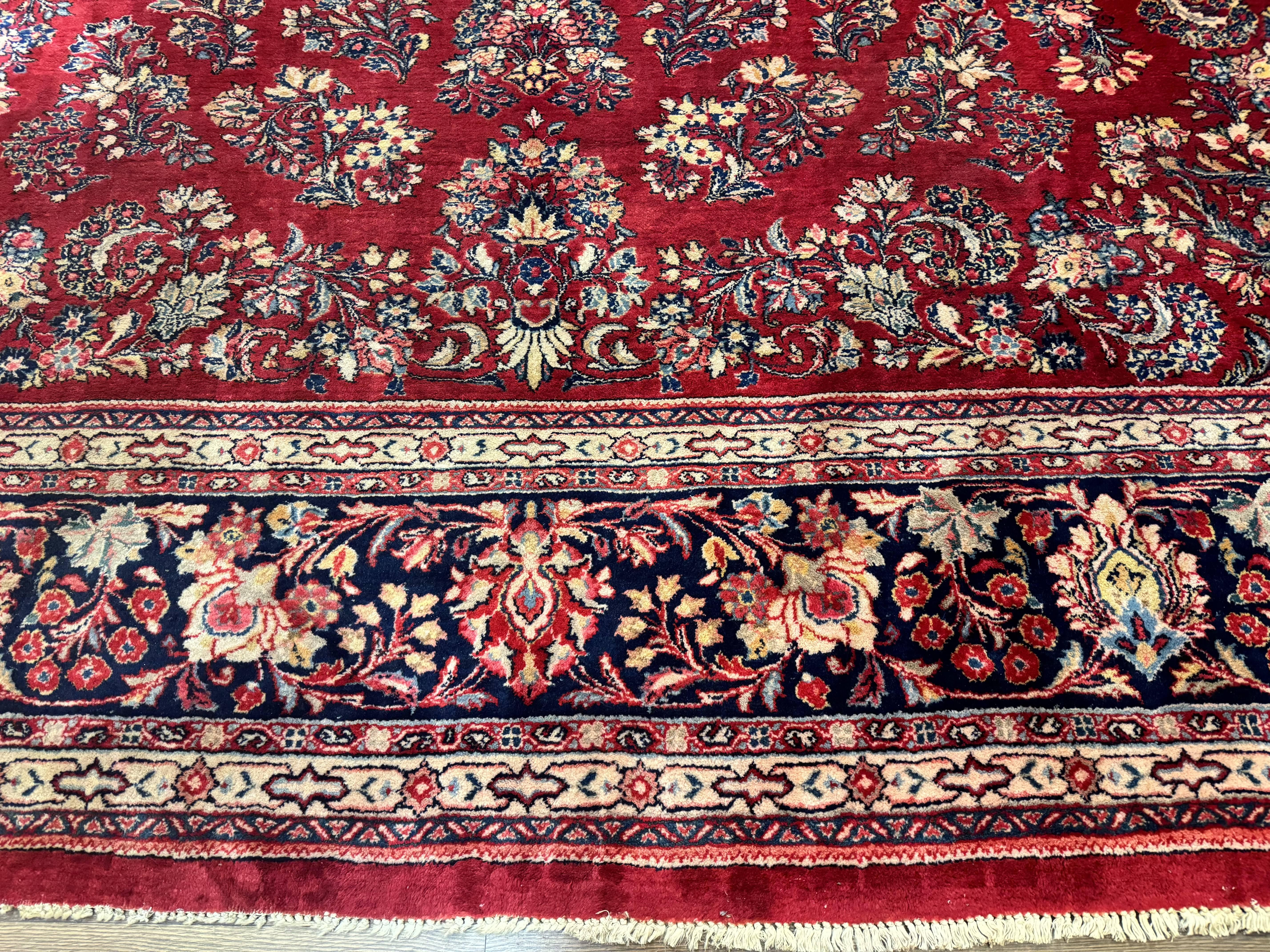 Large Persian Sarouk Rug 12x16, Palace Sized Antique Persian Carpet, Red, Allover Pattern, Handmade Wool Rug - Jewel Rugs