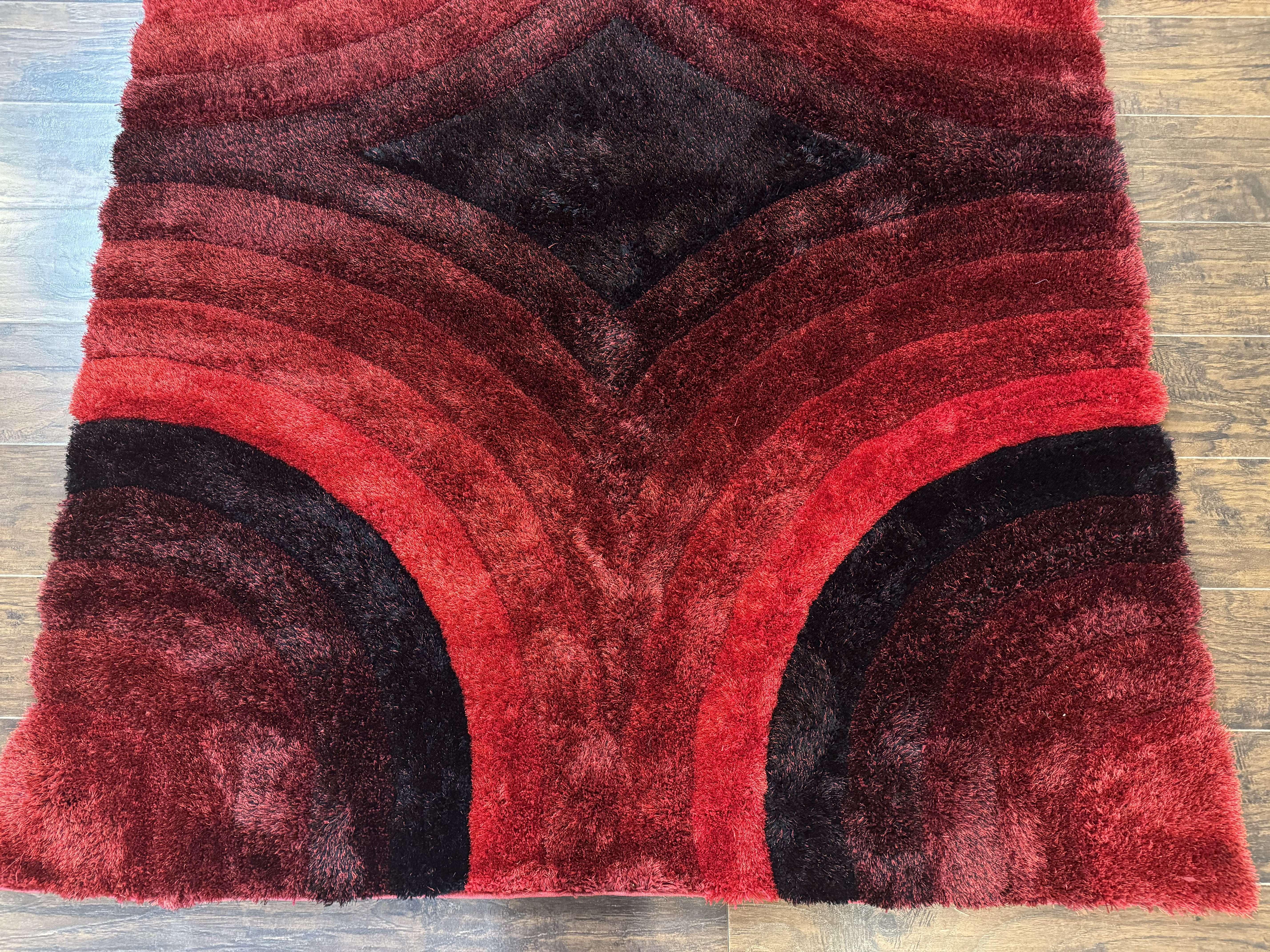 Red and Black Shag Rug 5x7, Pair A - Jewel Rugs