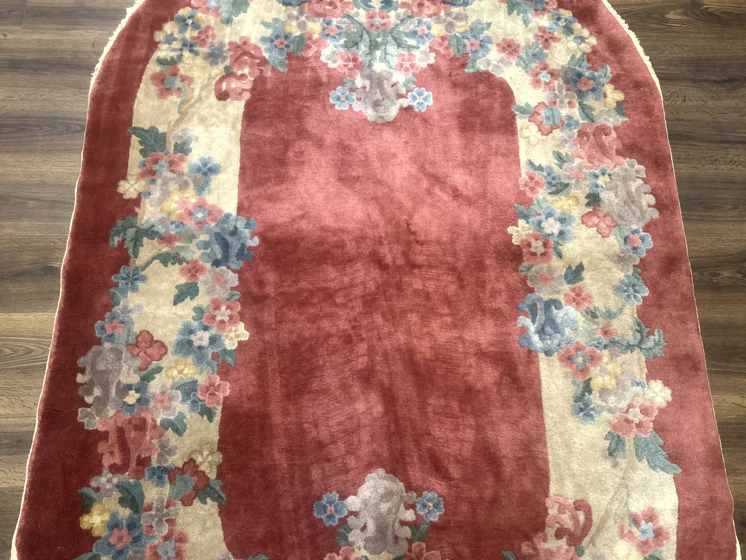 Oval Chinese Peking Rug 5x8, Pink, Floral, Vintage Chinese Wool Carpet - Jewel Rugs