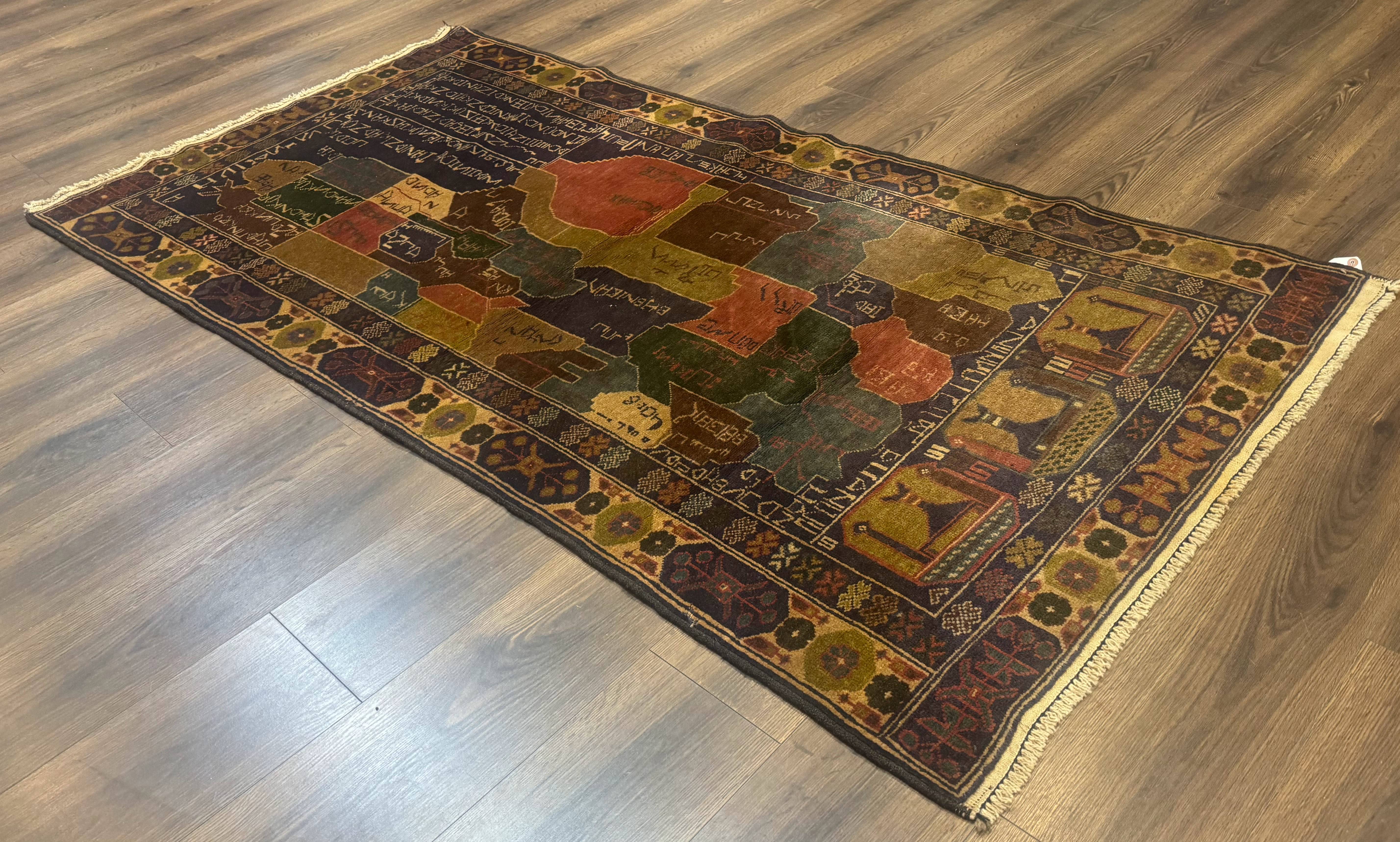 Afghan Rug 4x7, Map of Afghanistan, Tribal Rug, Balouch Rug, New - Jewel Rugs
