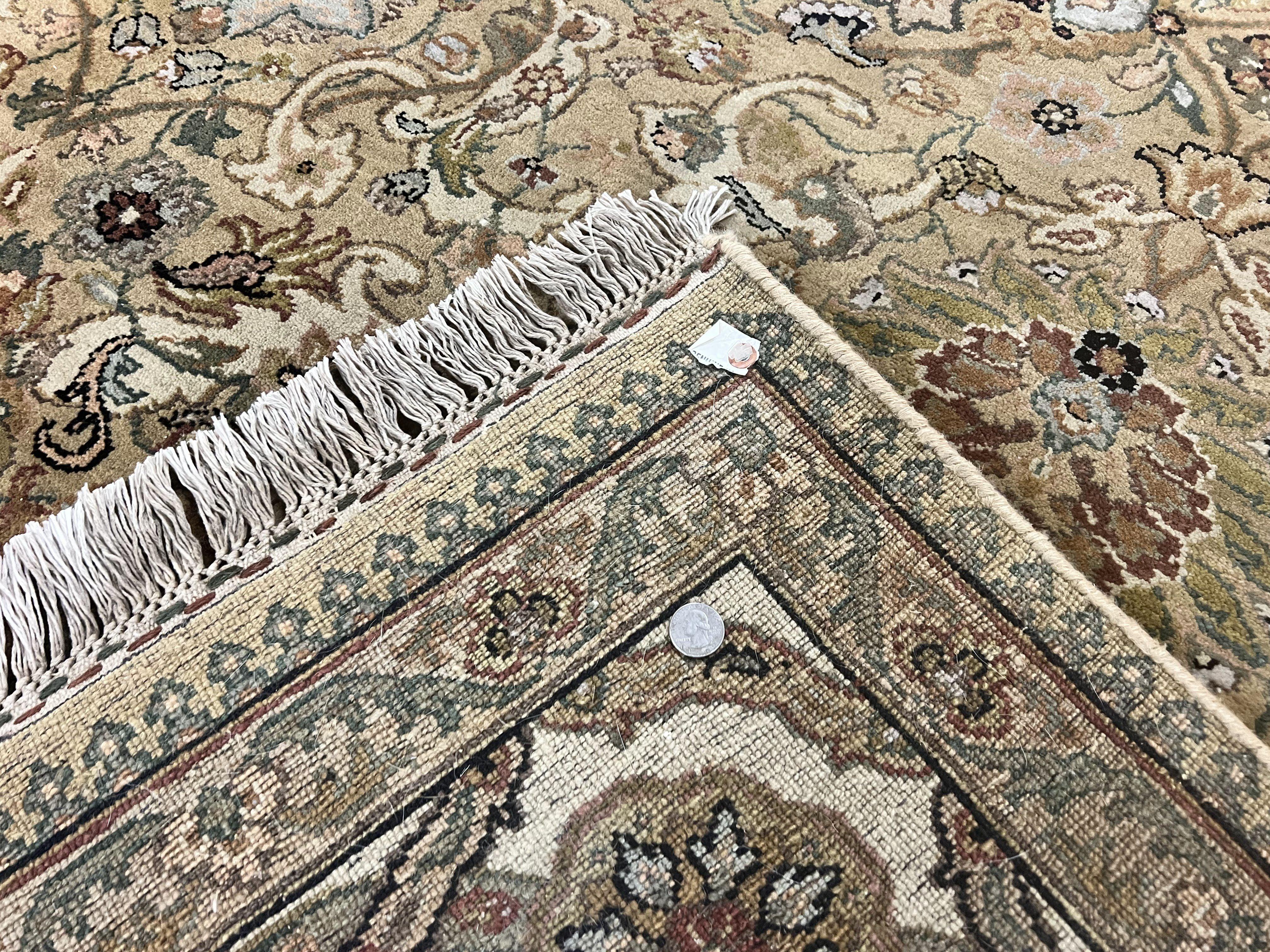 Indo Mahal Rug 8x10, Indian Jaipur Rug 8 x 10 ft, Wool Indo Persian Carpet, Handmade Traditional Floral Area Rug, Olive Green, Vintage Rug - Jewel Rugs