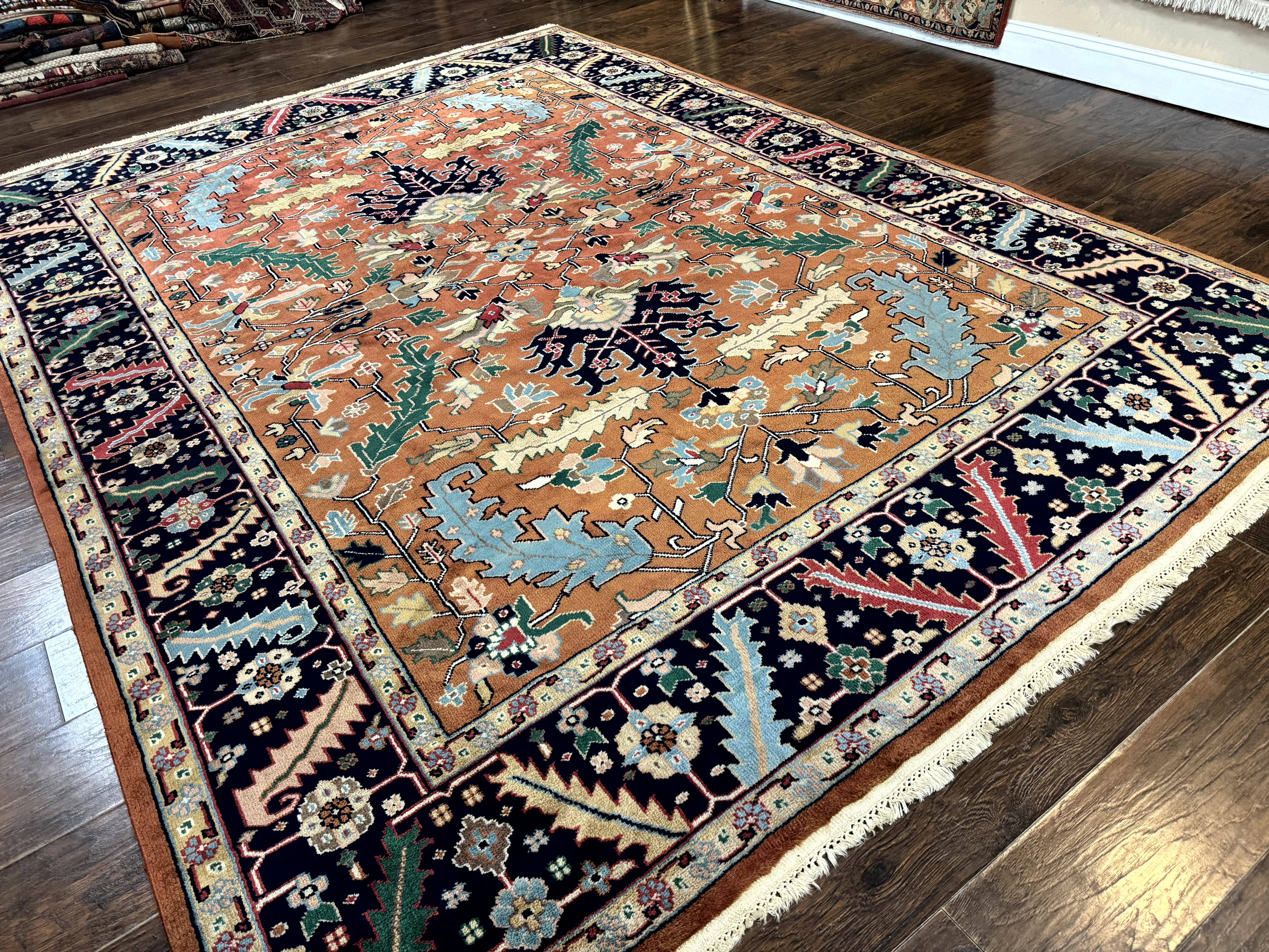 Indo Persian Heriz Rug 8x11, Allover Pattern, Geometric Design Rug, Serapi Rug, Vintage - Jewel Rugs