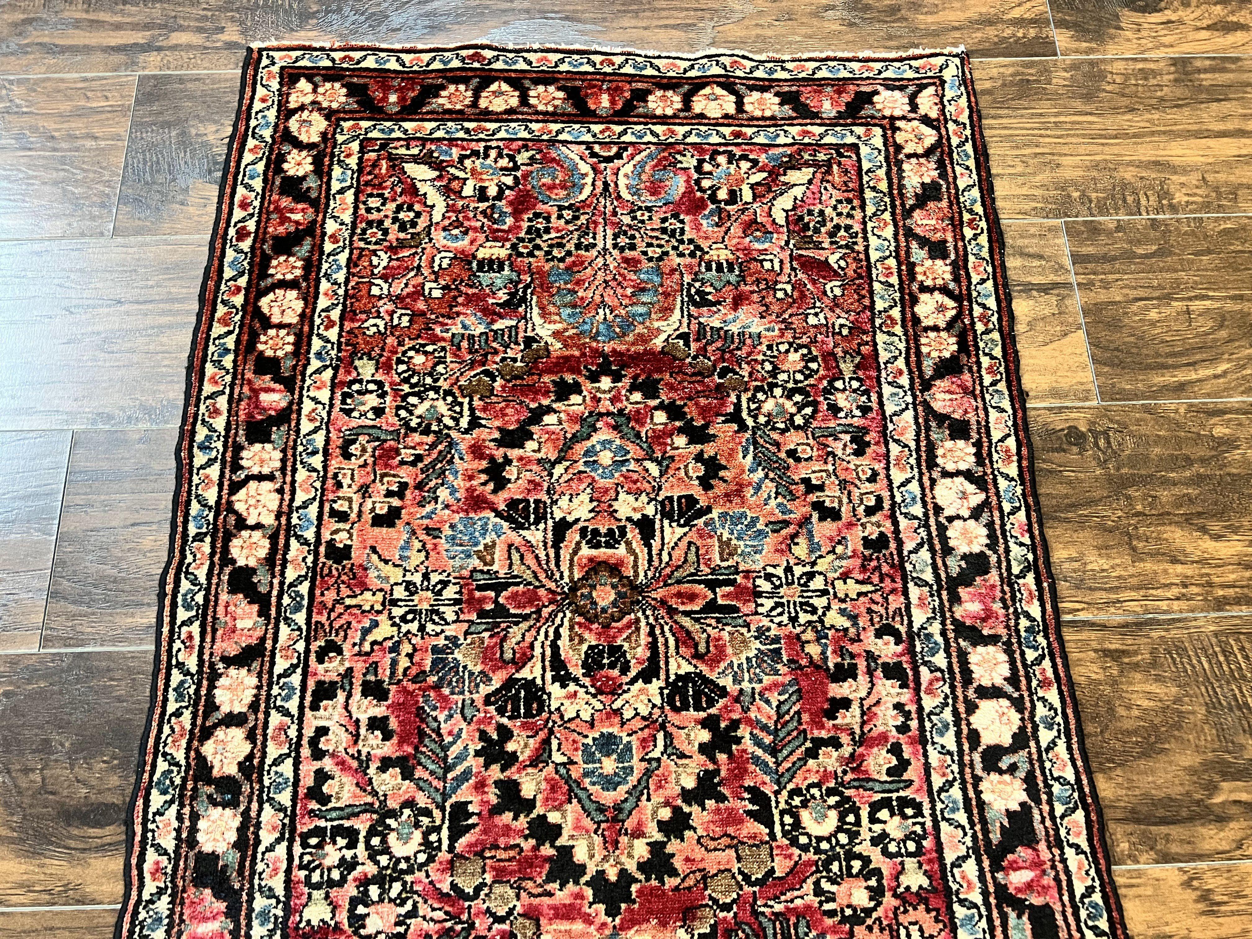 Small Antique Persian Rug 2.6 x 4, Red Floral Handmade 1920s Wool Rug, Persian Hamadan Lilian Rug - Jewel Rugs