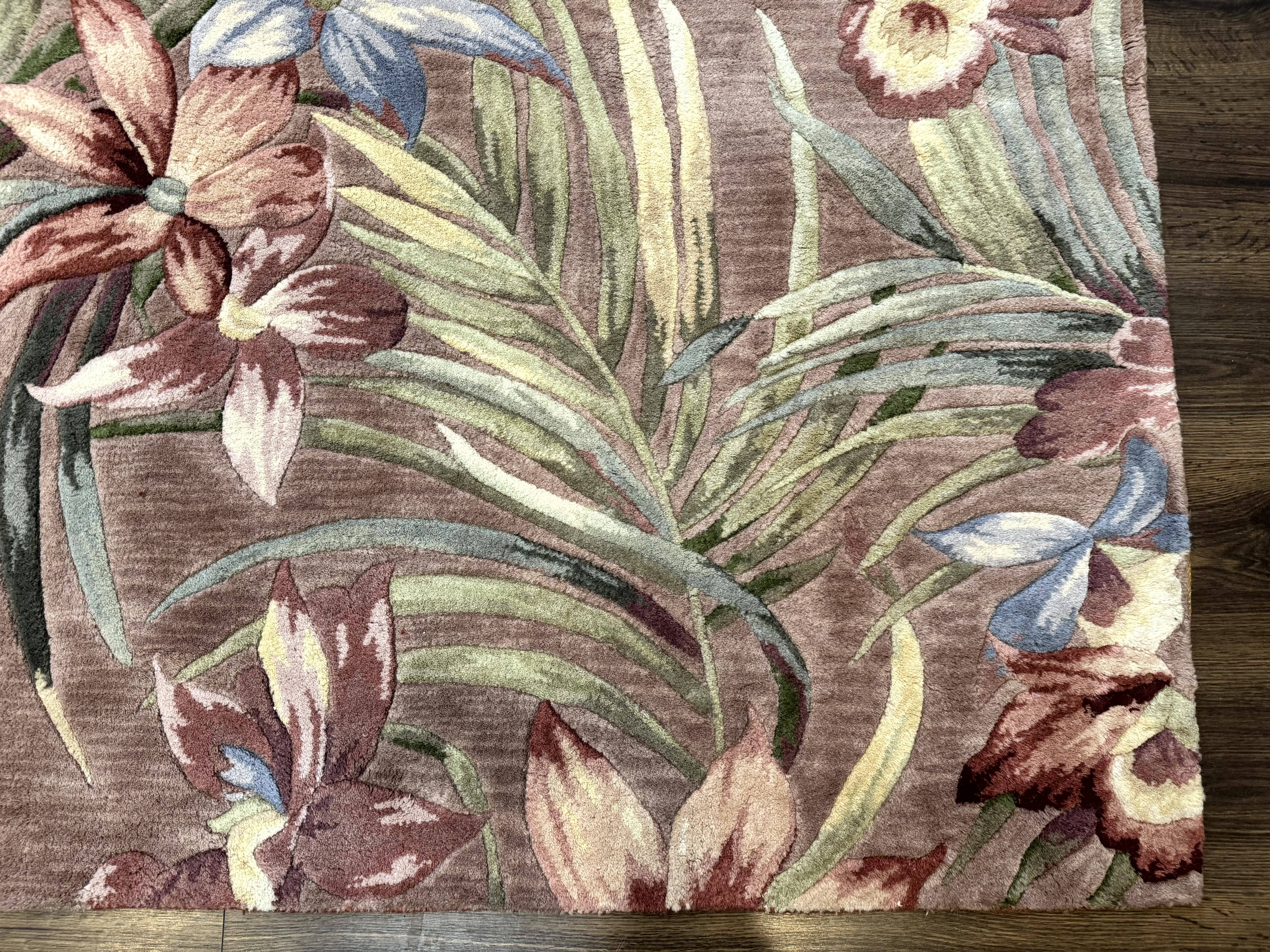 Hand Tufted Floral Rug 5x8, Light Rose Wool Carpet - Jewel Rugs