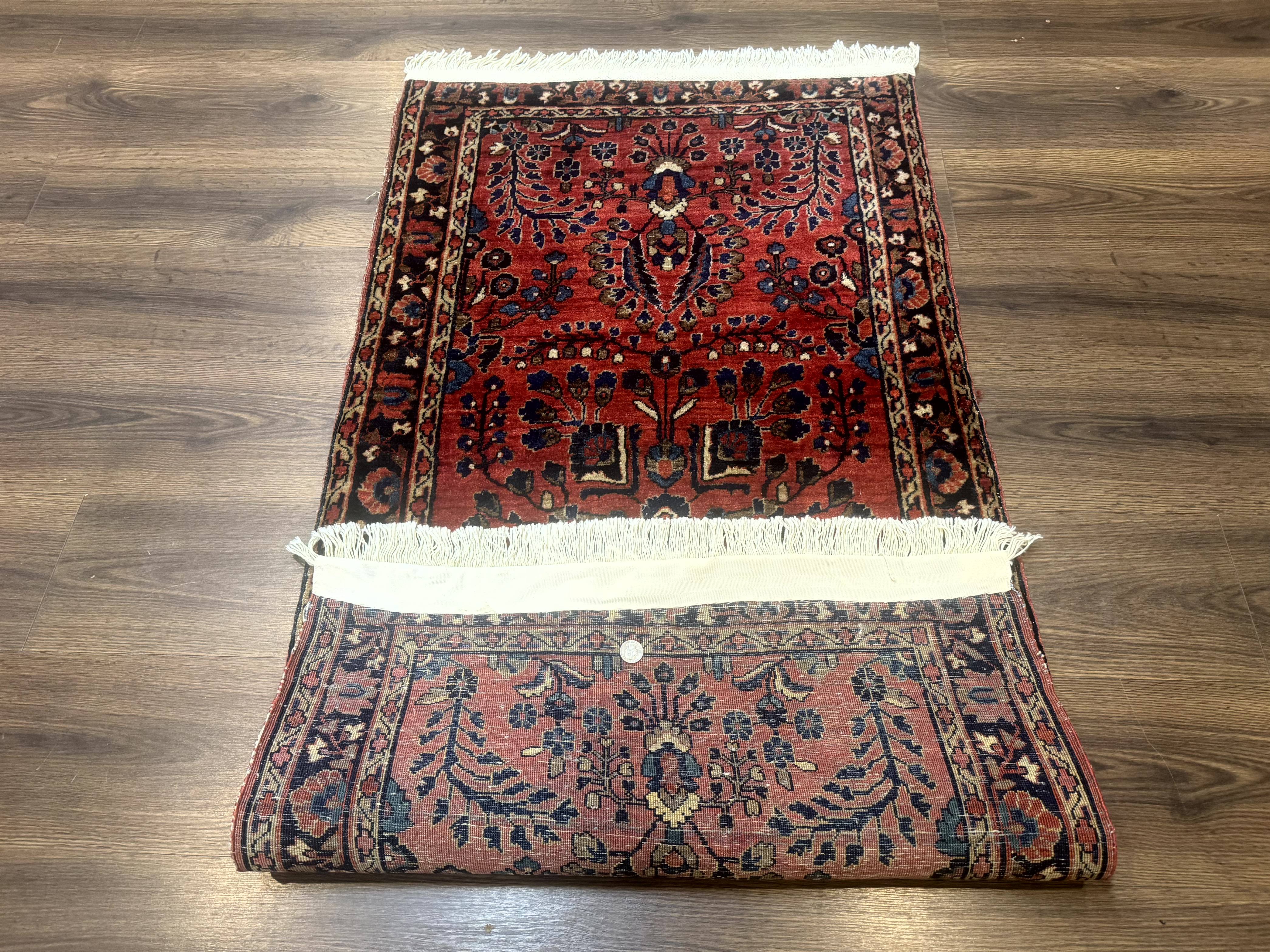 Small Red Persian Sarouk Rug 2.7 x 4.9, Floral, Antique - Jewel Rugs