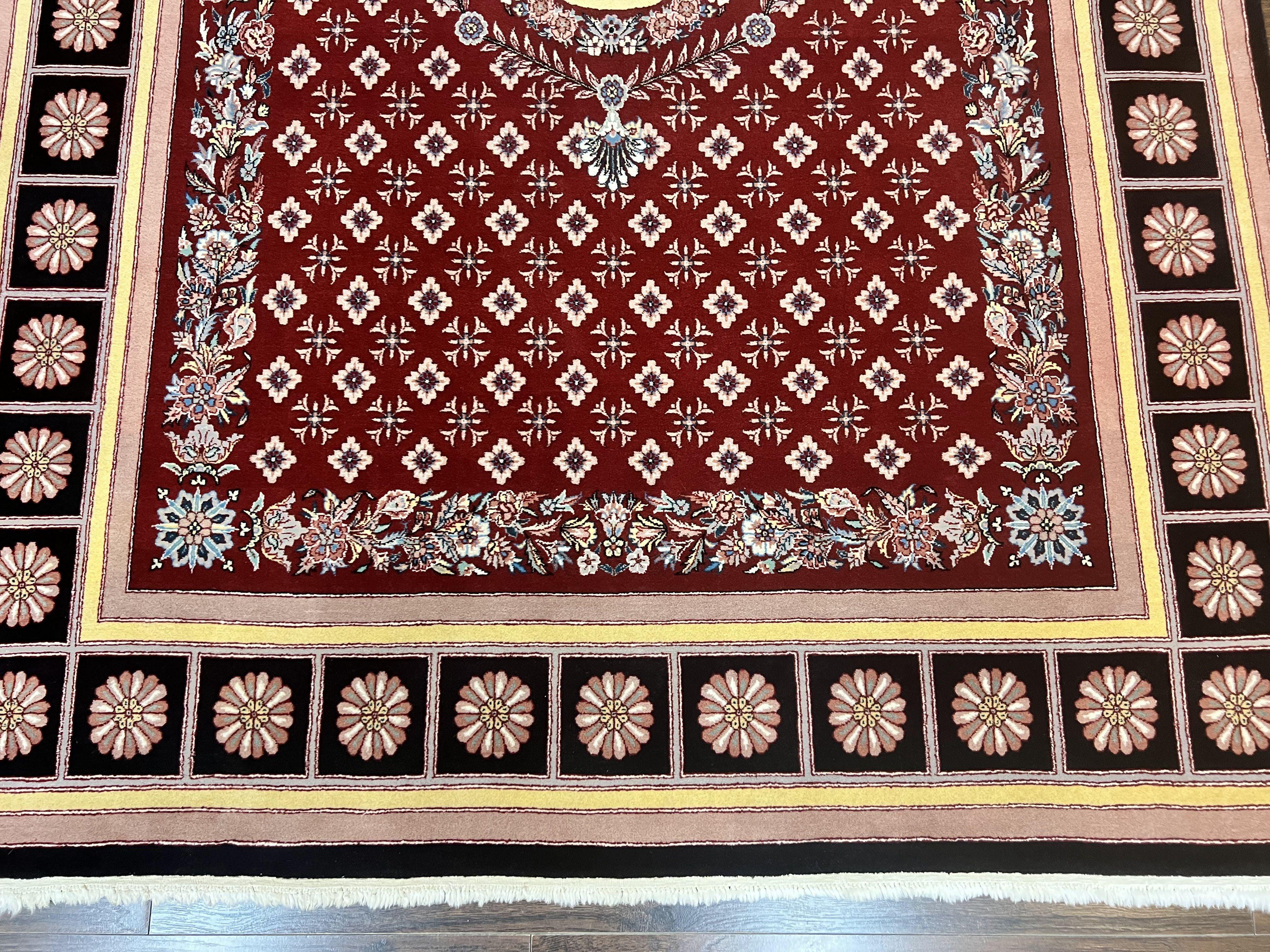 Pakistani Rug 6x9, European Aubusson Design, Wool Handmade Vintage Carpet, Dark Red, 6 x 9 Medium Sized Rug - Jewel Rugs