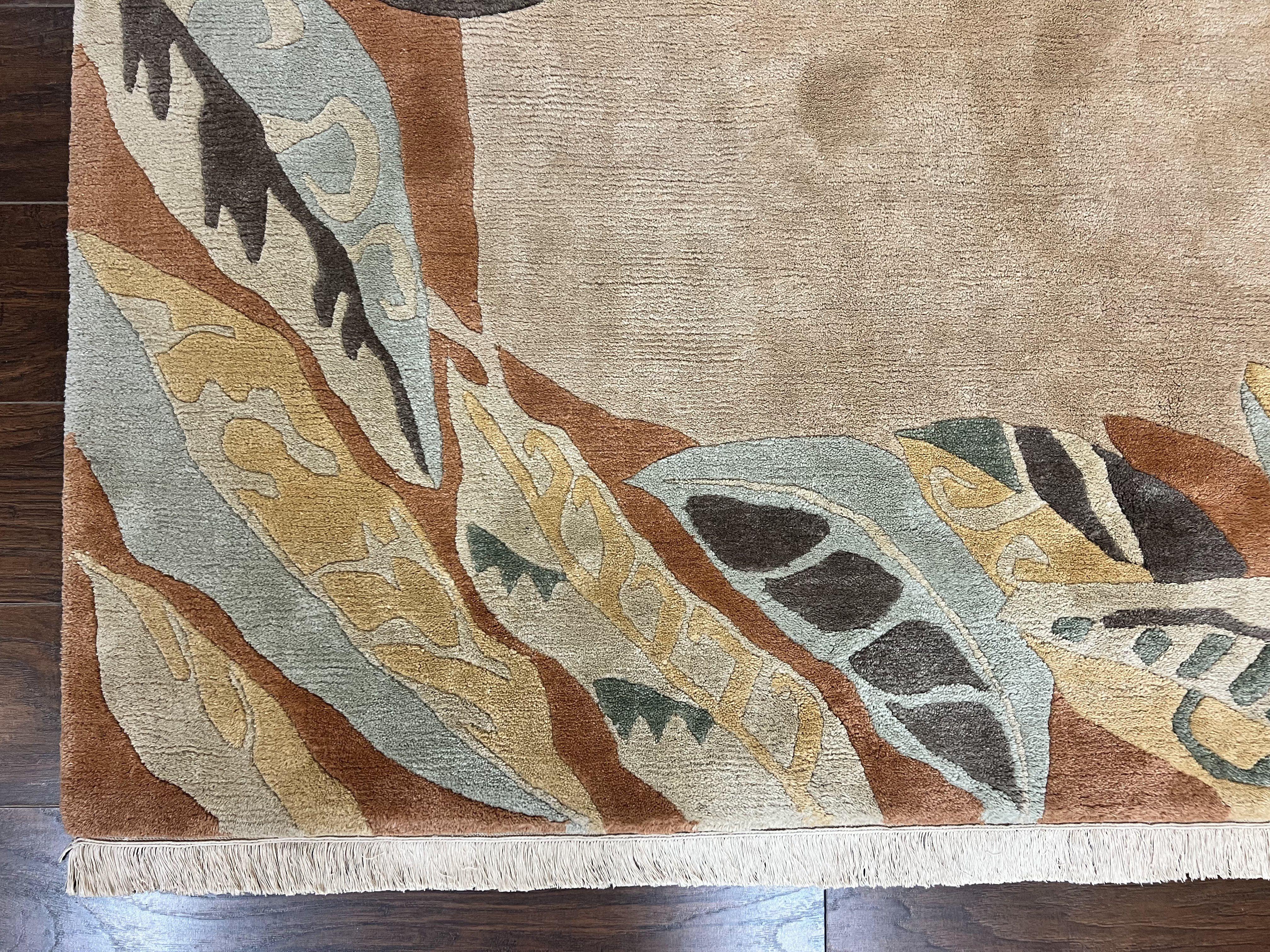 Modern Tibetan Rug 7x10, Soft Wool, Tufenkian Style Carpet, Tibet Nepali Rug, Open Field, Handmade Wool Rug - Jewel Rugs