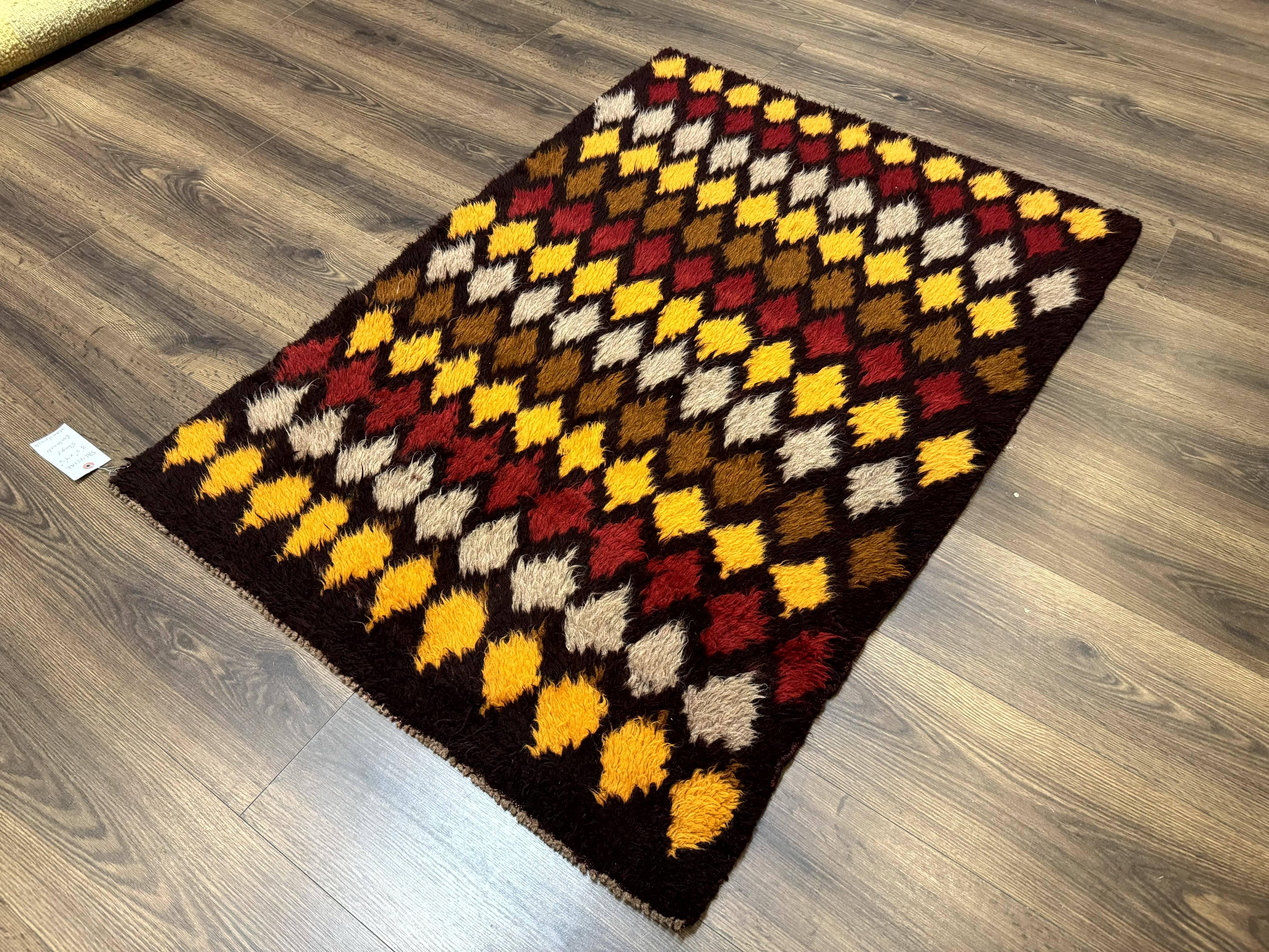 Shaggy Balouch Rug 3x4, Tribal Rug, Afghan Rug, Brown, Multicolor - Jewel Rugs