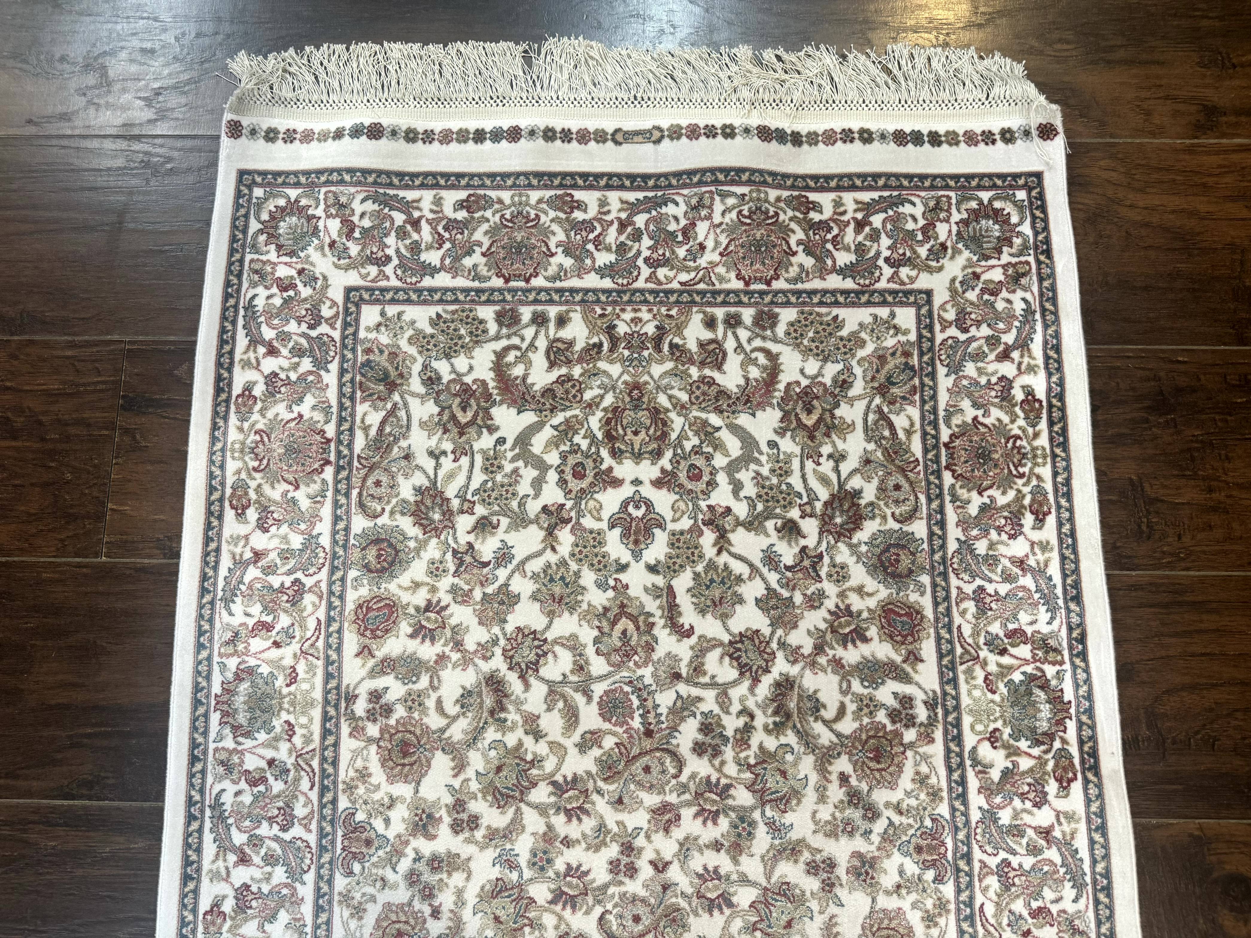 Small Turkish Silk Rug 2.6 x 4, Ivory, Allover Design, Bamboo Silk - Jewel Rugs