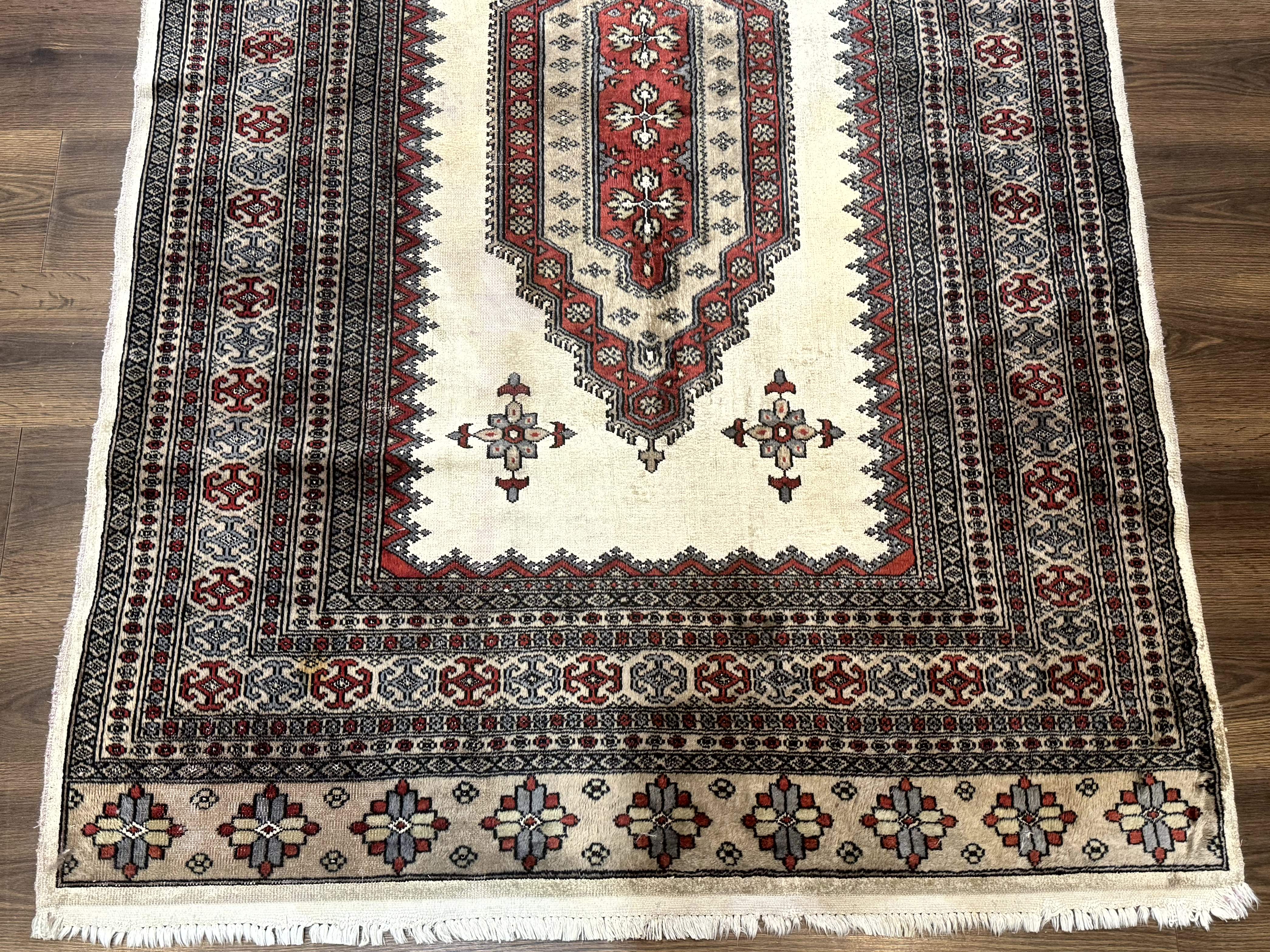 Pakistani Turkoman Rug 4x6, Semi Open Field, Ivory, Vintage - Jewel Rugs