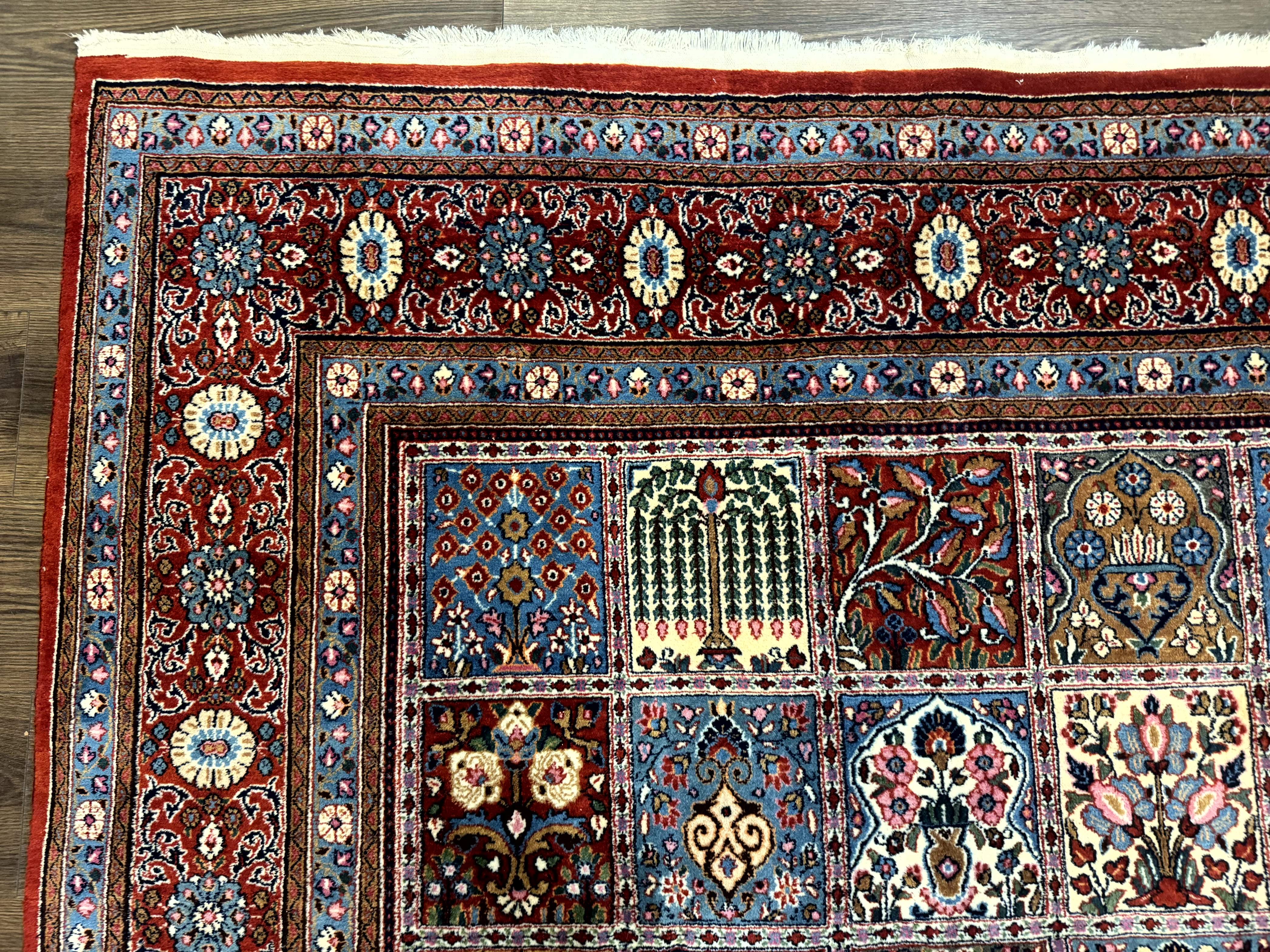 Wonderful Persian Qum Rug 10x13, Panel Design, Fine 260 KPSI, Signed, Red Multicolor - Jewel Rugs
