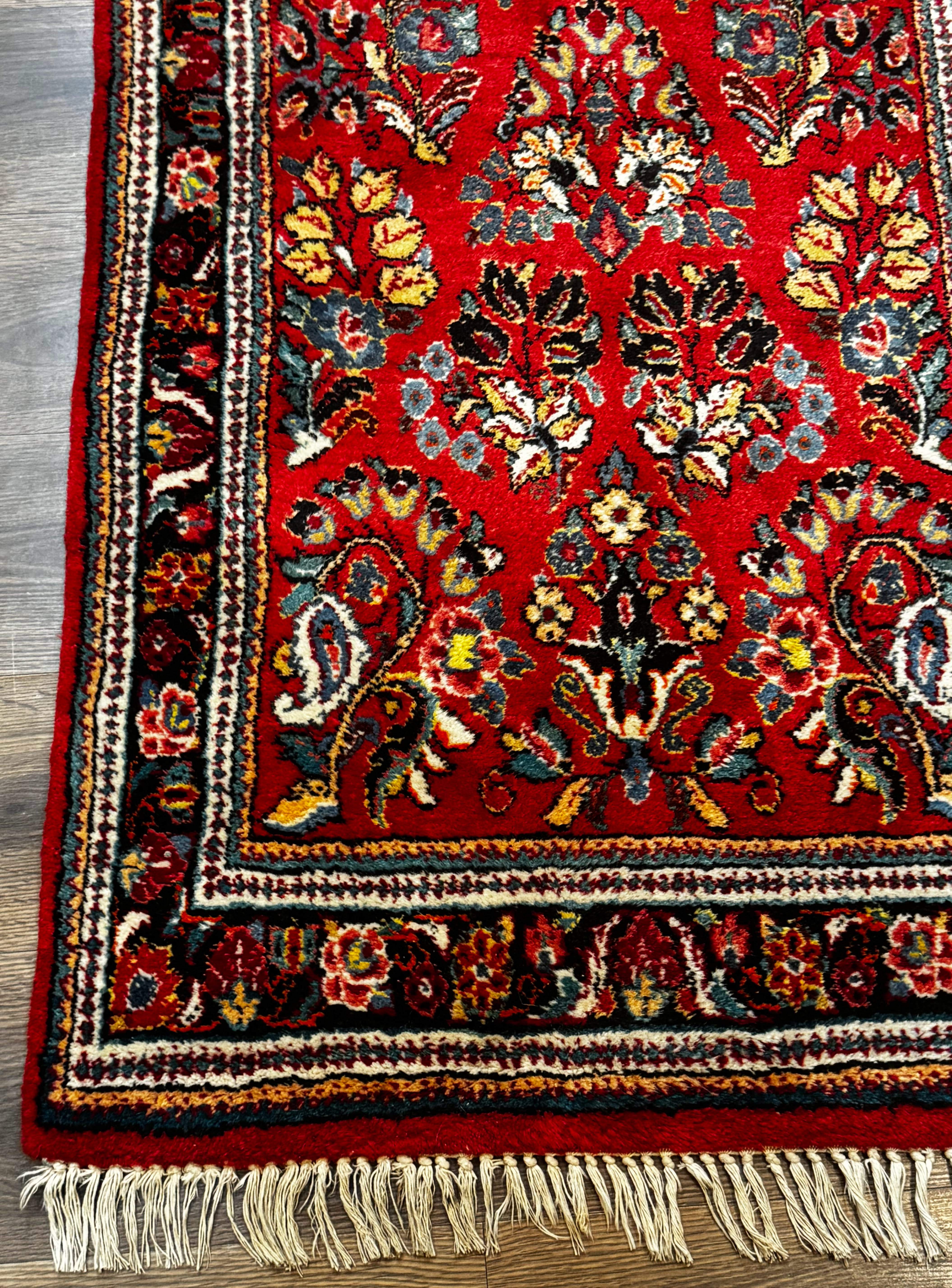 Persian Sarouk Runner Rug 3x12, Red Floral 3 x 12ft Runner, Vintage, Wool - Jewel Rugs