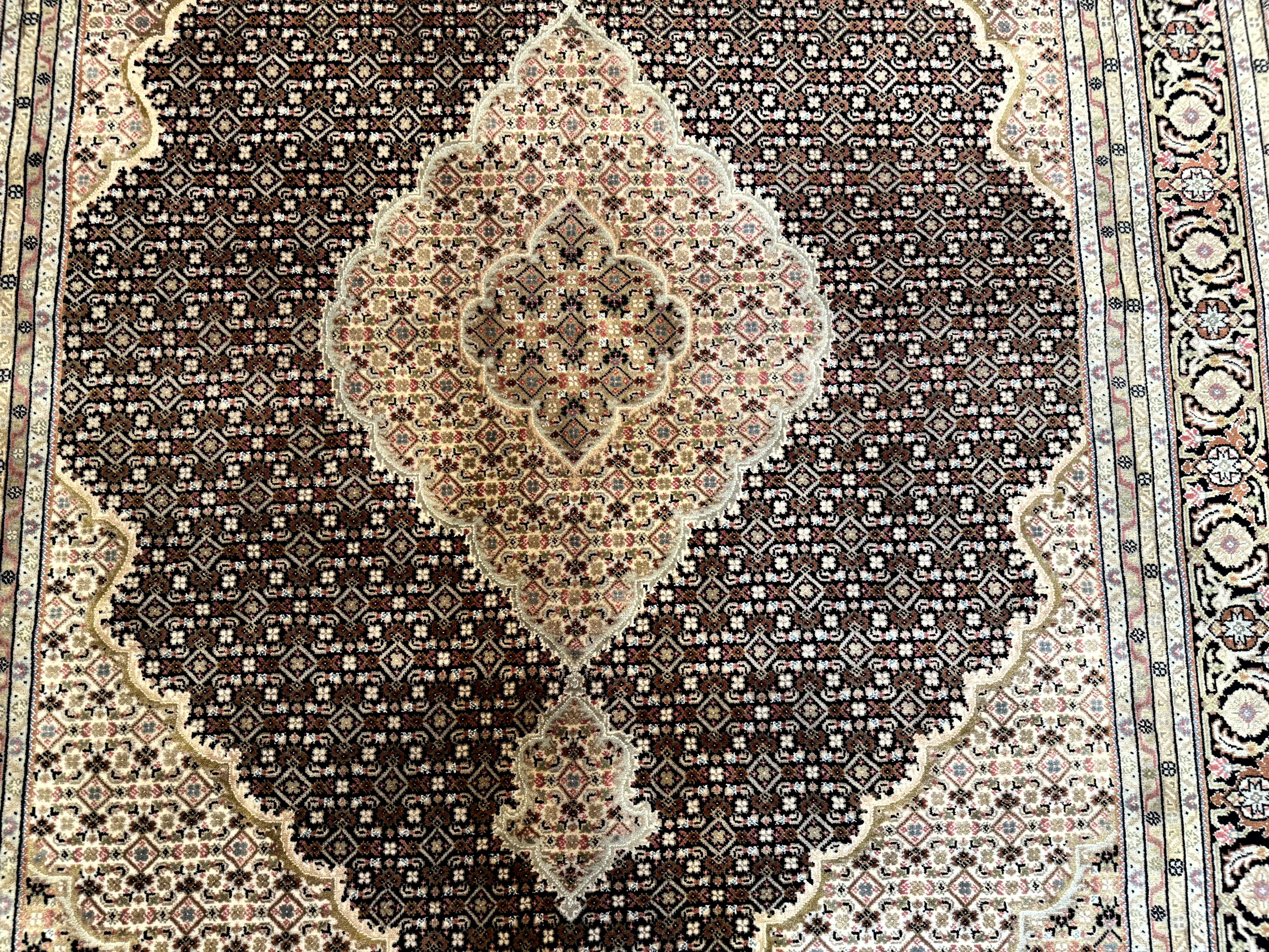 Indo Persian Rug 8x10, Herati Mahi Pattern, Black and Beige Oriental Carpet - Jewel Rugs