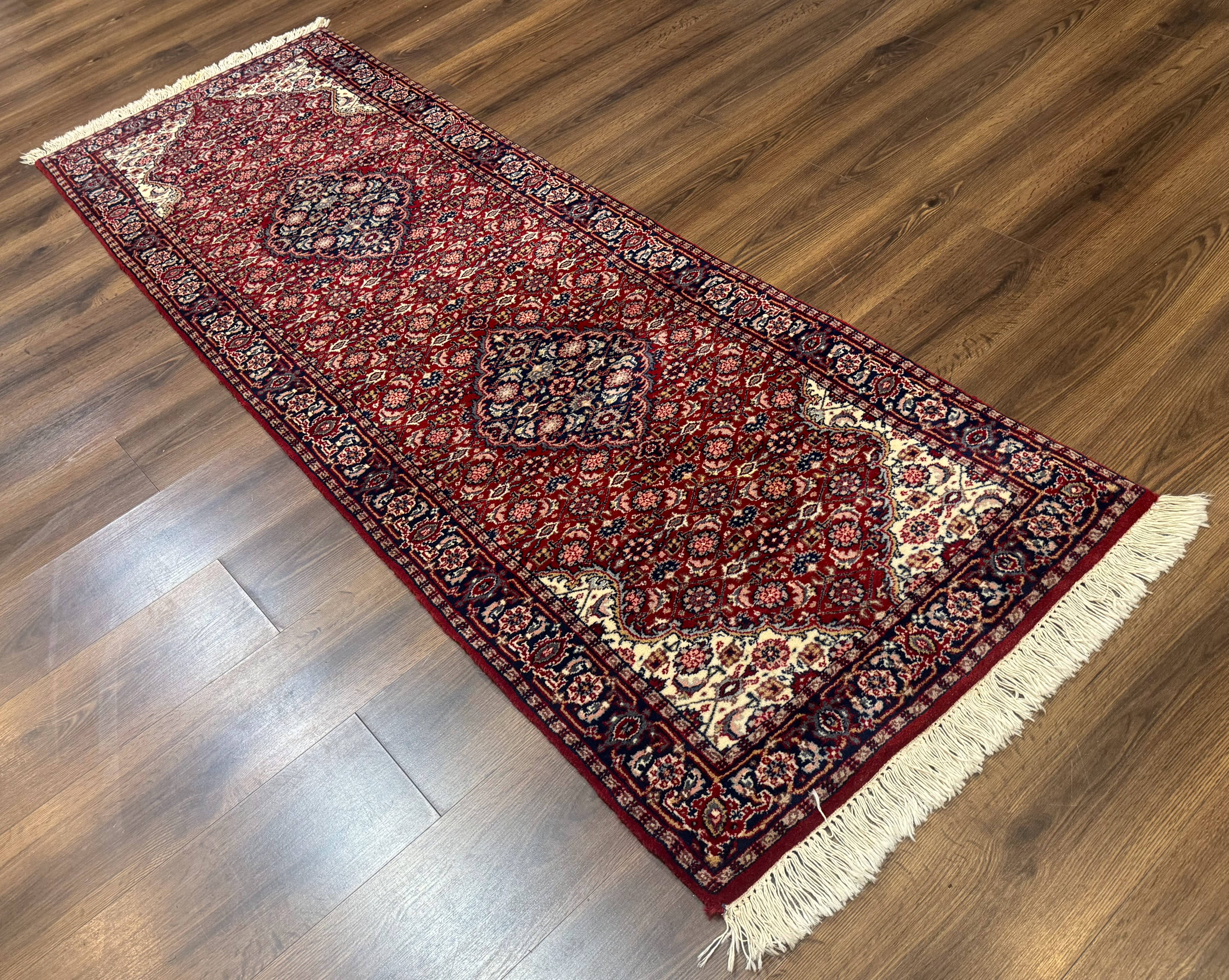 Indo Persian Runner Rug 2.8 x 7.8, Red Blue Ivory, Short Runner Rug, Wool - Jewel Rugs