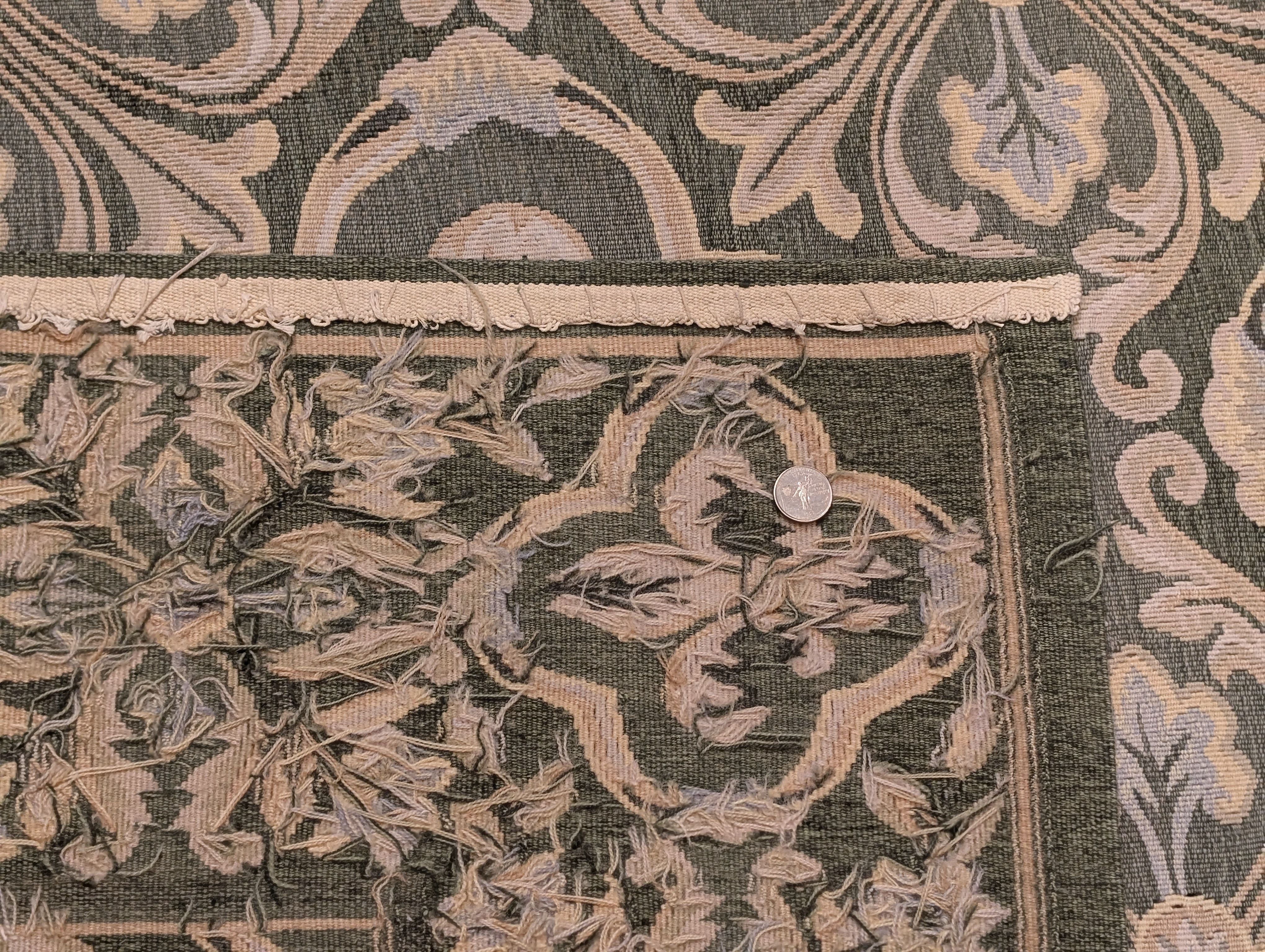 Green Aubusson Rug 9x12, European Design, Wool - Jewel Rugs