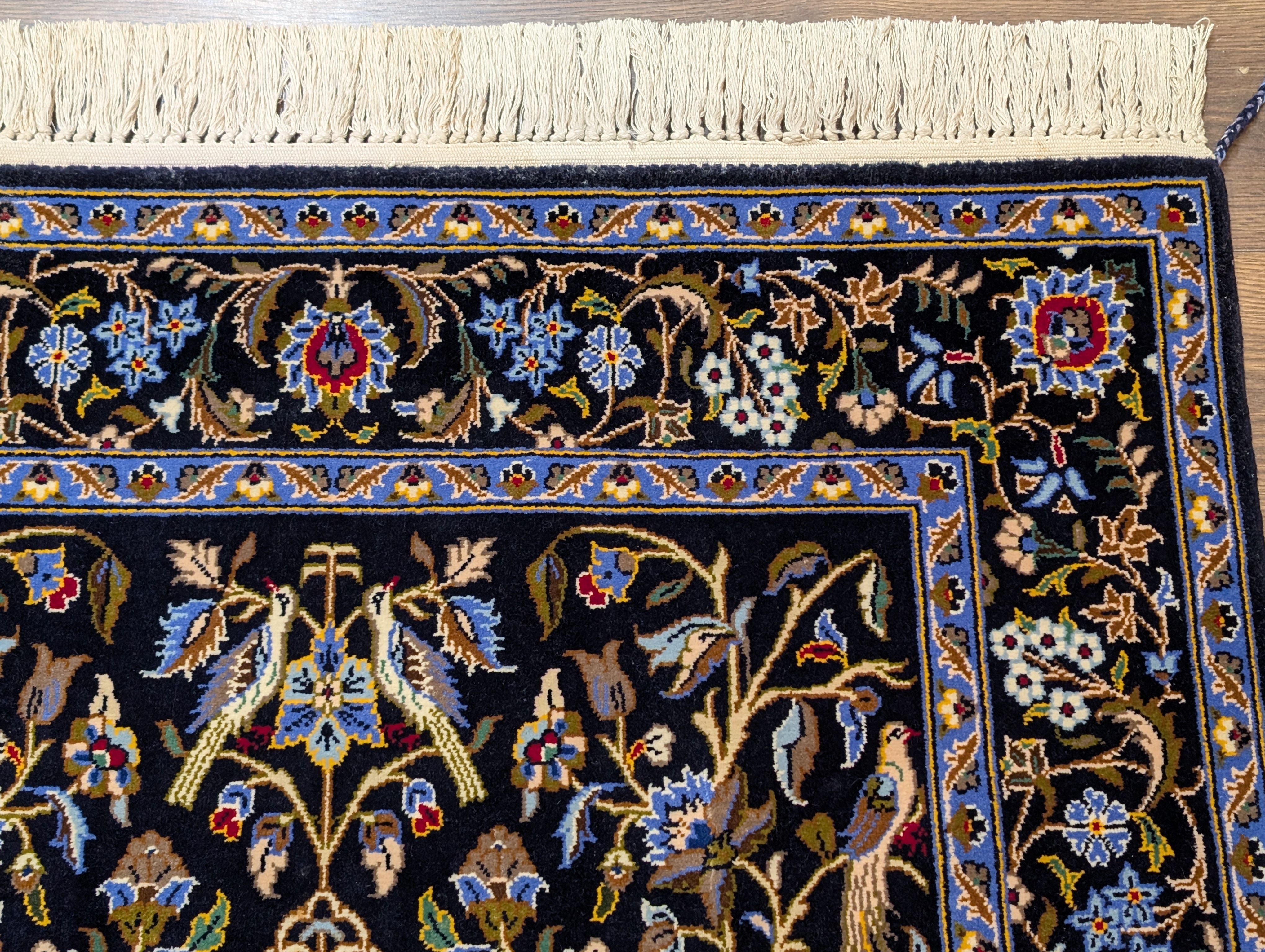 Persian Kashan Tree of Life Rug 4x6, Navy Blue, Birds & Animal Pictorials - Jewel Rugs