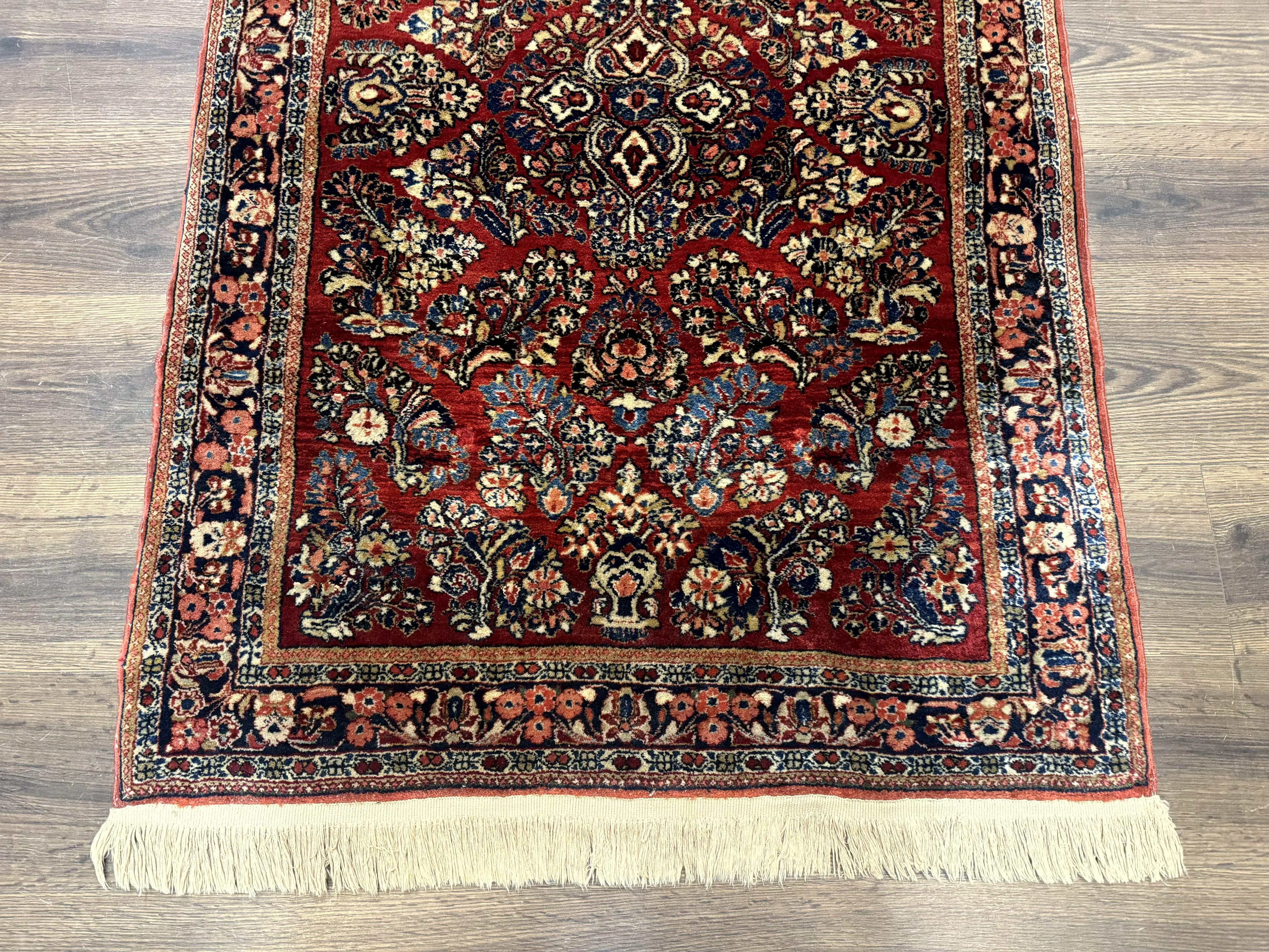 Antique Persian Sarouk Rug 3x5, Red, Floral, 200 KPSI - Jewel Rugs