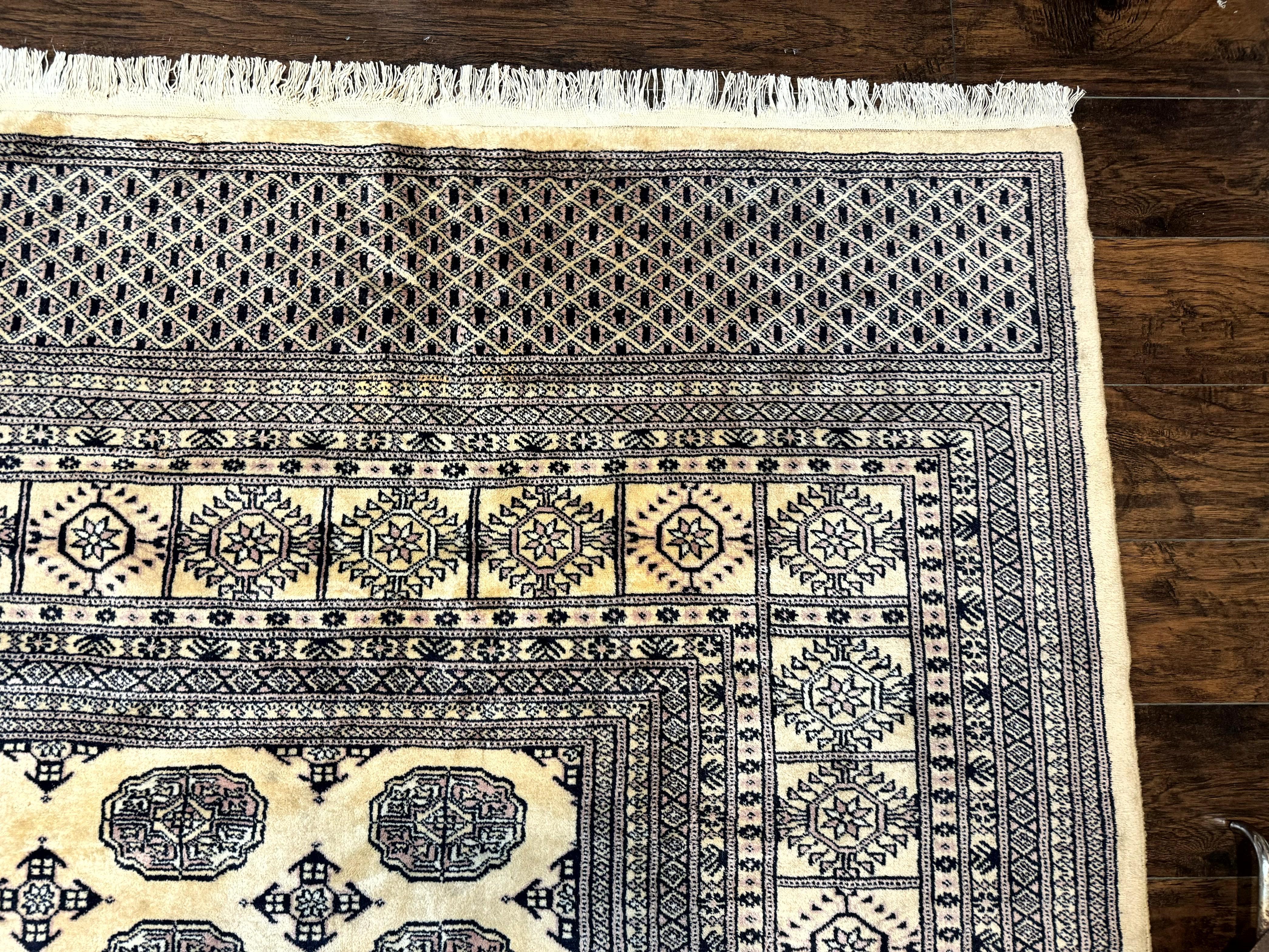 Pakistani Bokhara Turkoman Rug 9x11, Cream, Handmade Wool Vintage Carpet - Jewel Rugs