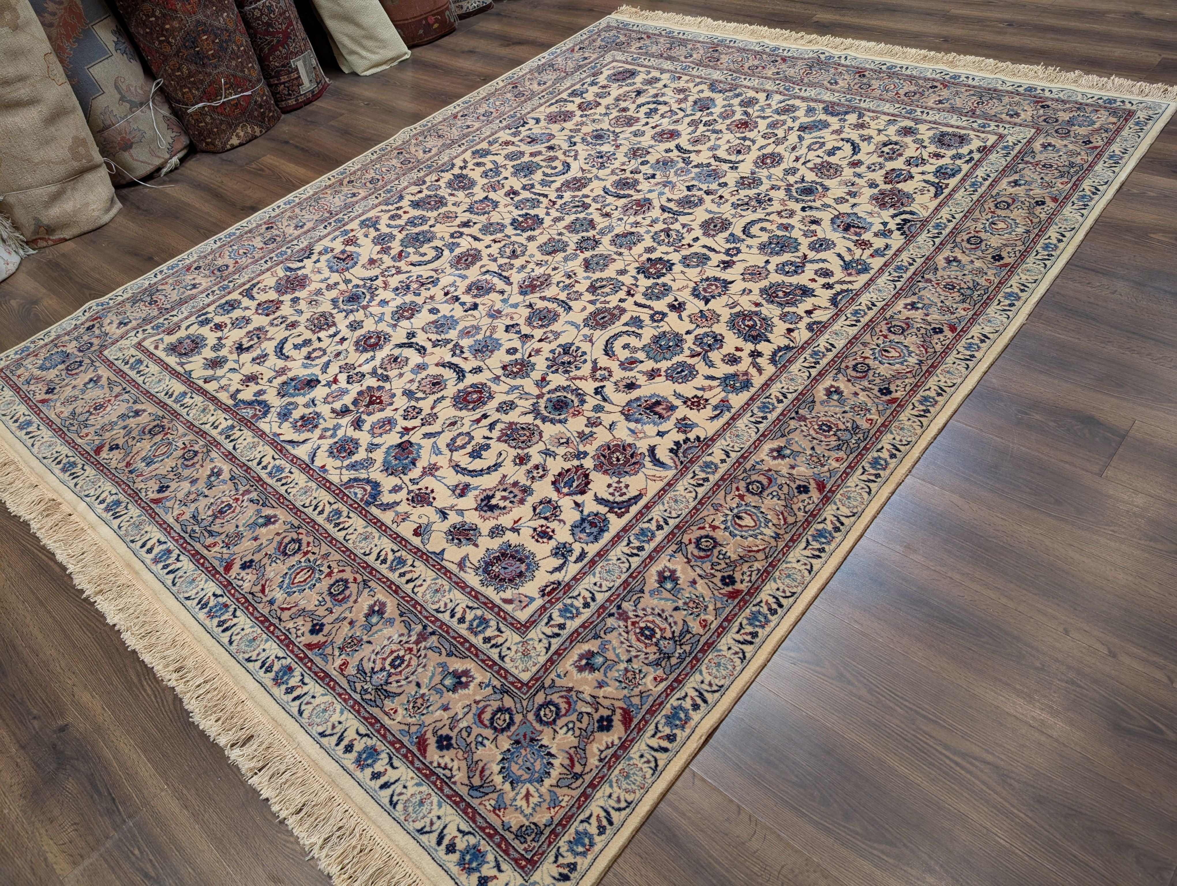 Sino Persian Rug 8x10, Ivory and Blue, Fine Hand Knotted Traditional Oriental Carpet 210 KPSI - Jewel Rugs