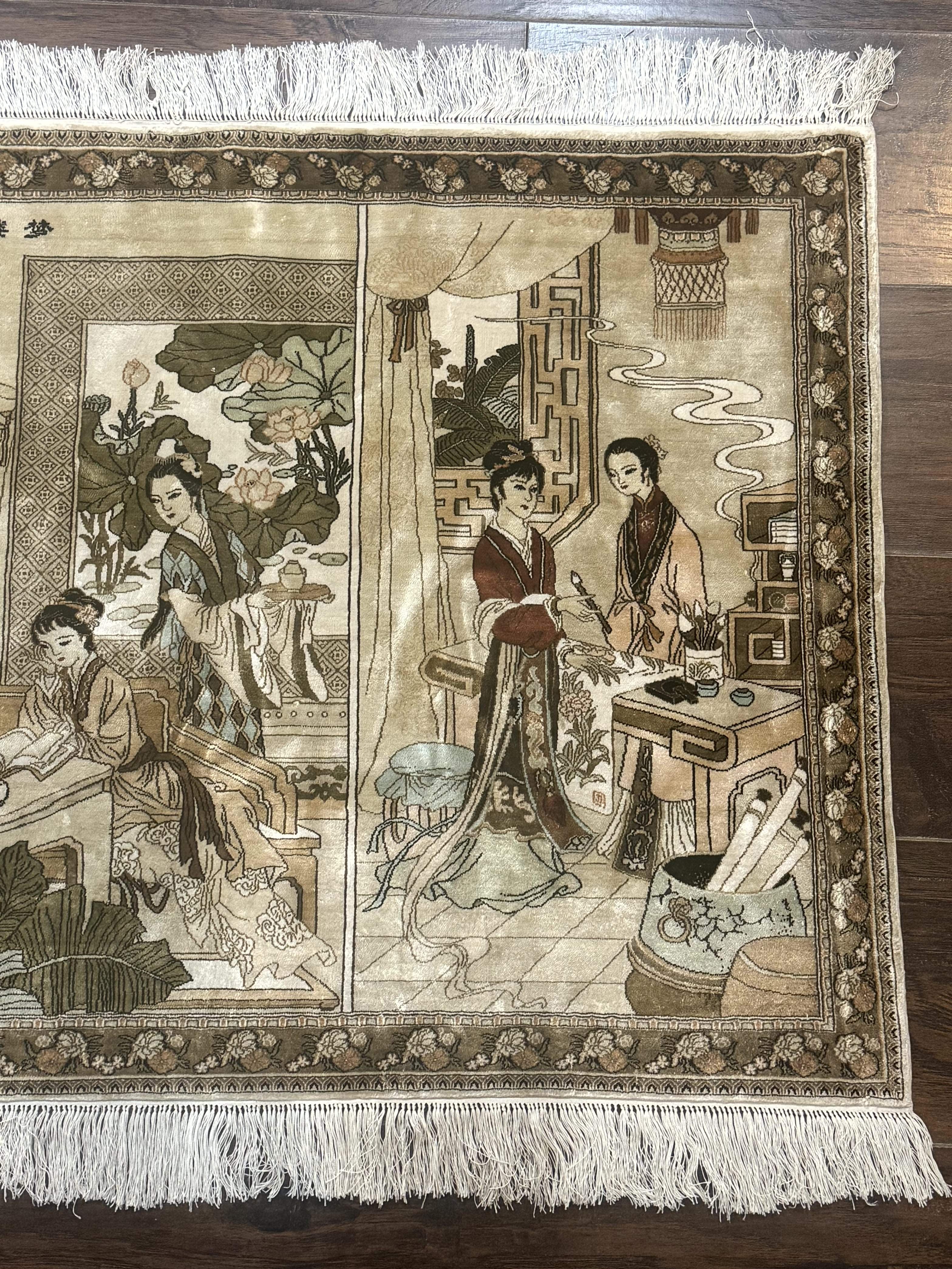 Silk Chinese Pictorial Rug, Extremely Fine 1150 KPSI, Marvelous, Wall Hanging Rug - Jewel Rugs