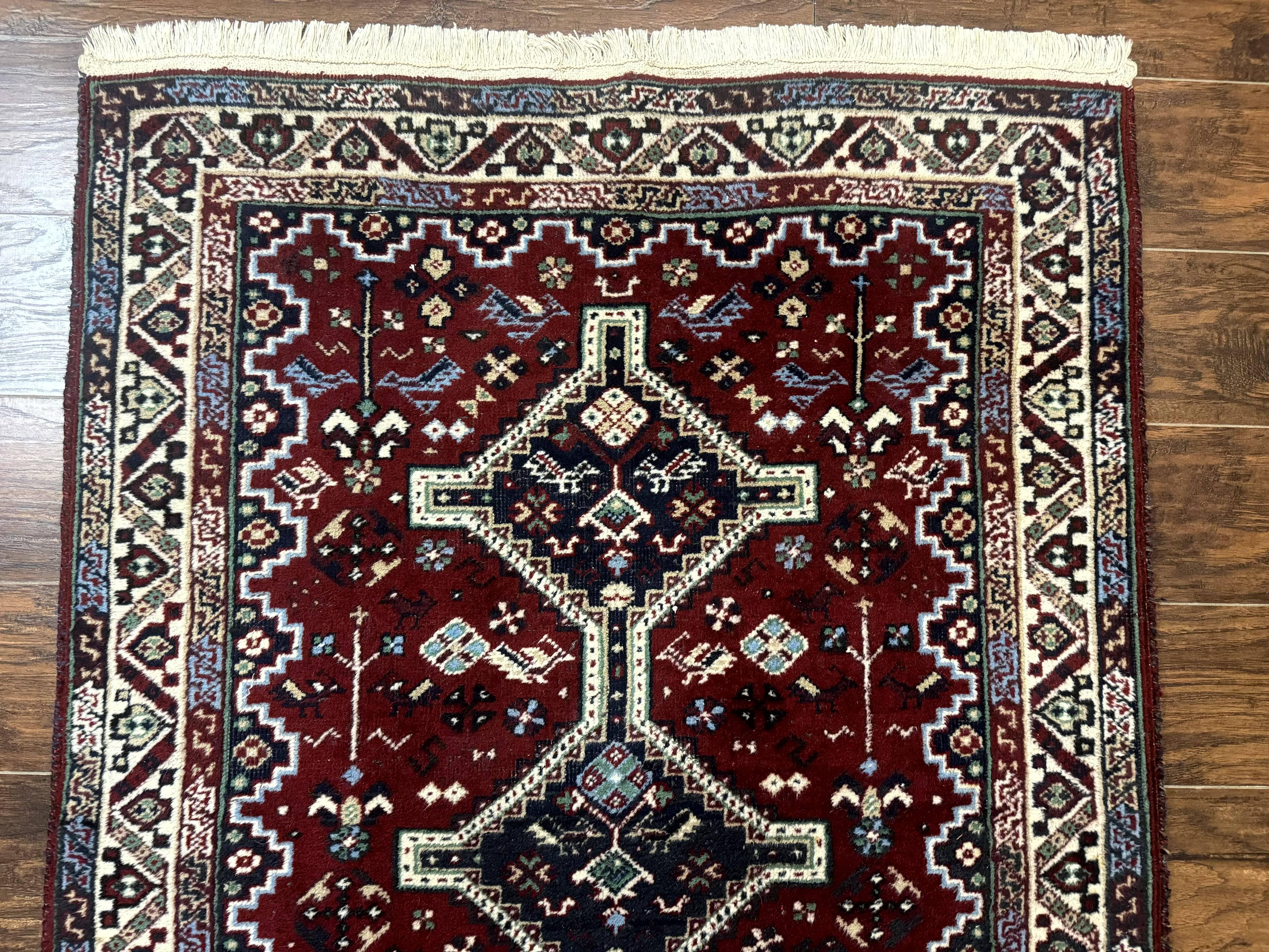 Persian Afshar Rug 4x5 Red Navy Geometric Tribal Wool Carpet - Jewel Rugs