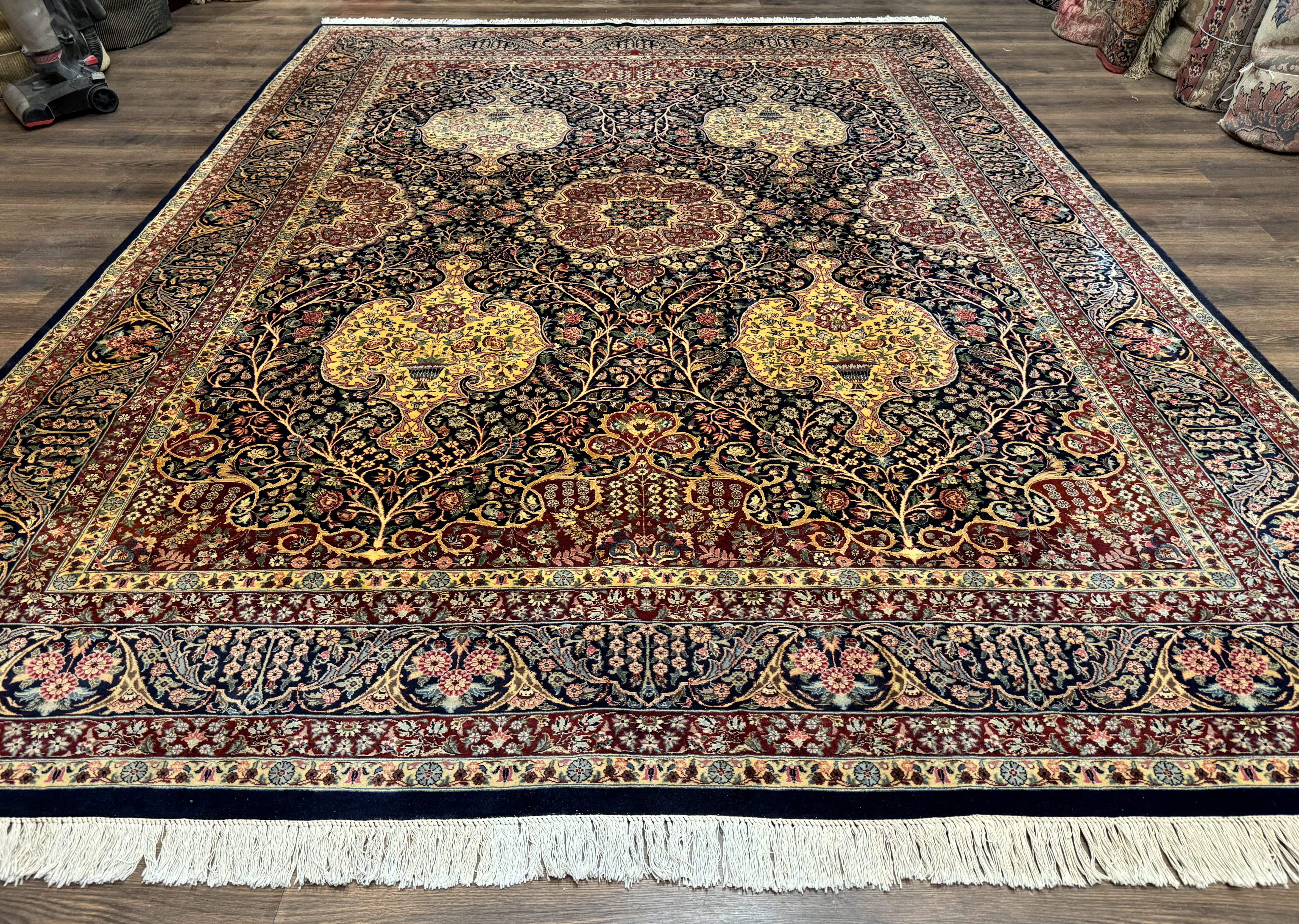 Pak Persian Rug 9x12, Very Fine 270 KPSI, Navy Blue & Dark Red - Jewel Rugs