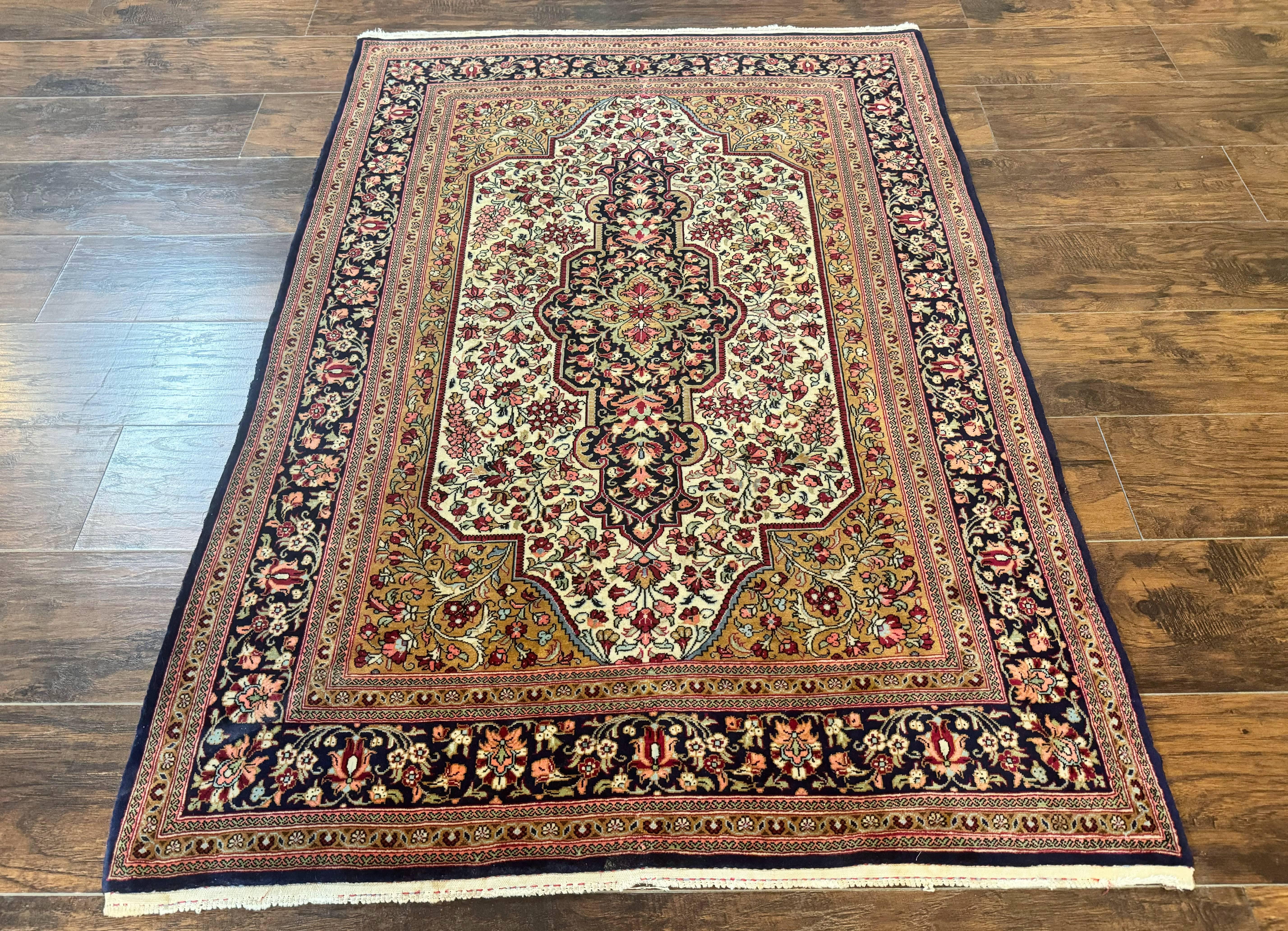 Persian Qum Rug 3.6 x 5, Kork Wool, Very Finely Hand Knotted 325 KPSI, Rare, Semi Antique - Jewel Rugs