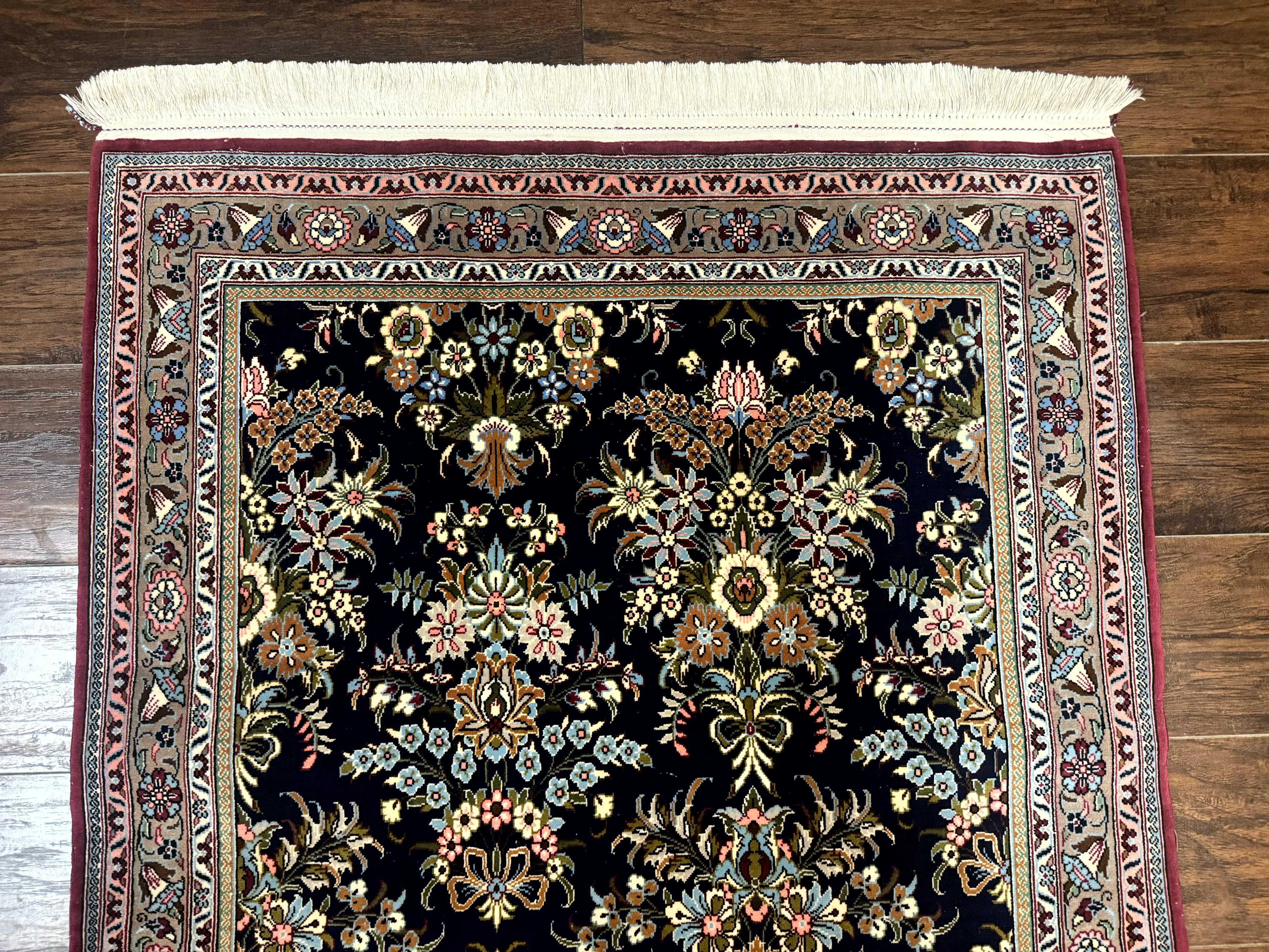 Persian Runner Rug 3.6 x 13, Floral Bouquets, Navy Blue, Colorful Flowers, Fine 210 KPSI - Jewel Rugs