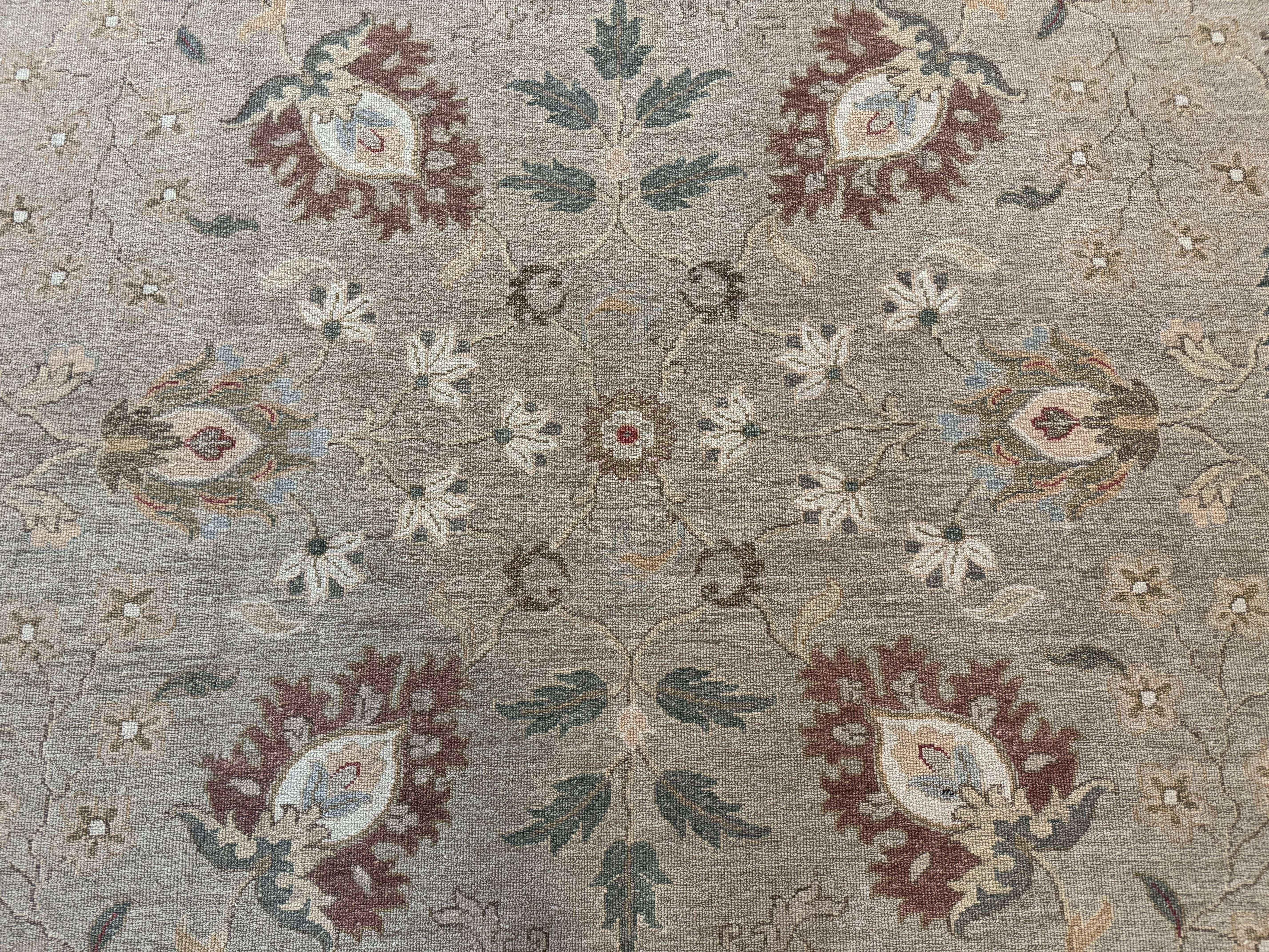 Large Turkish Soumak Rug 10x14, Flatweave Dhurrie, Handmade, Light Green and Salmon - Jewel Rugs