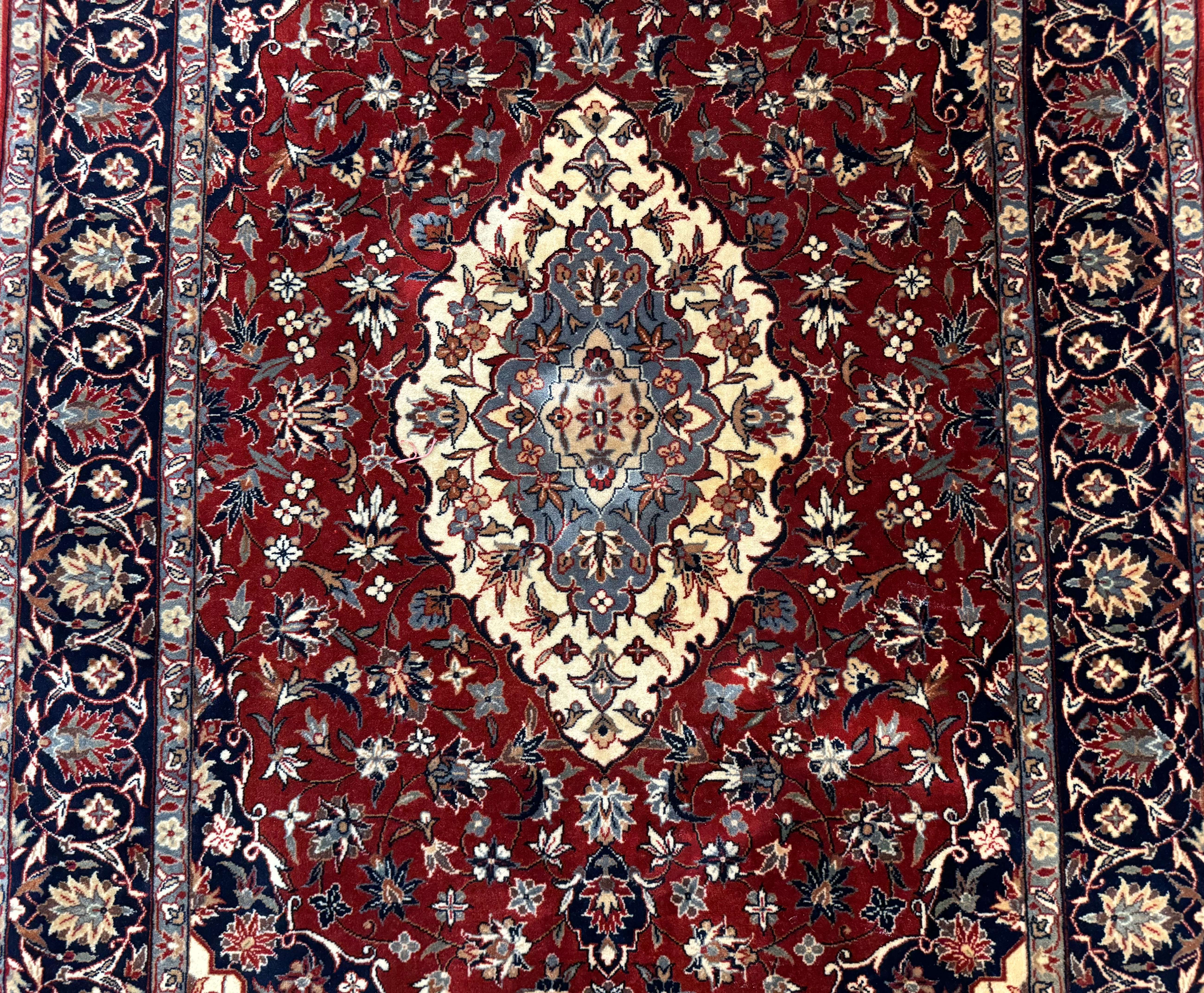 Sino Persian Rug 4x6, Traditional Wool Hand Knotted Carpet, Red Navy Blue, 225 KPSI - Jewel Rugs