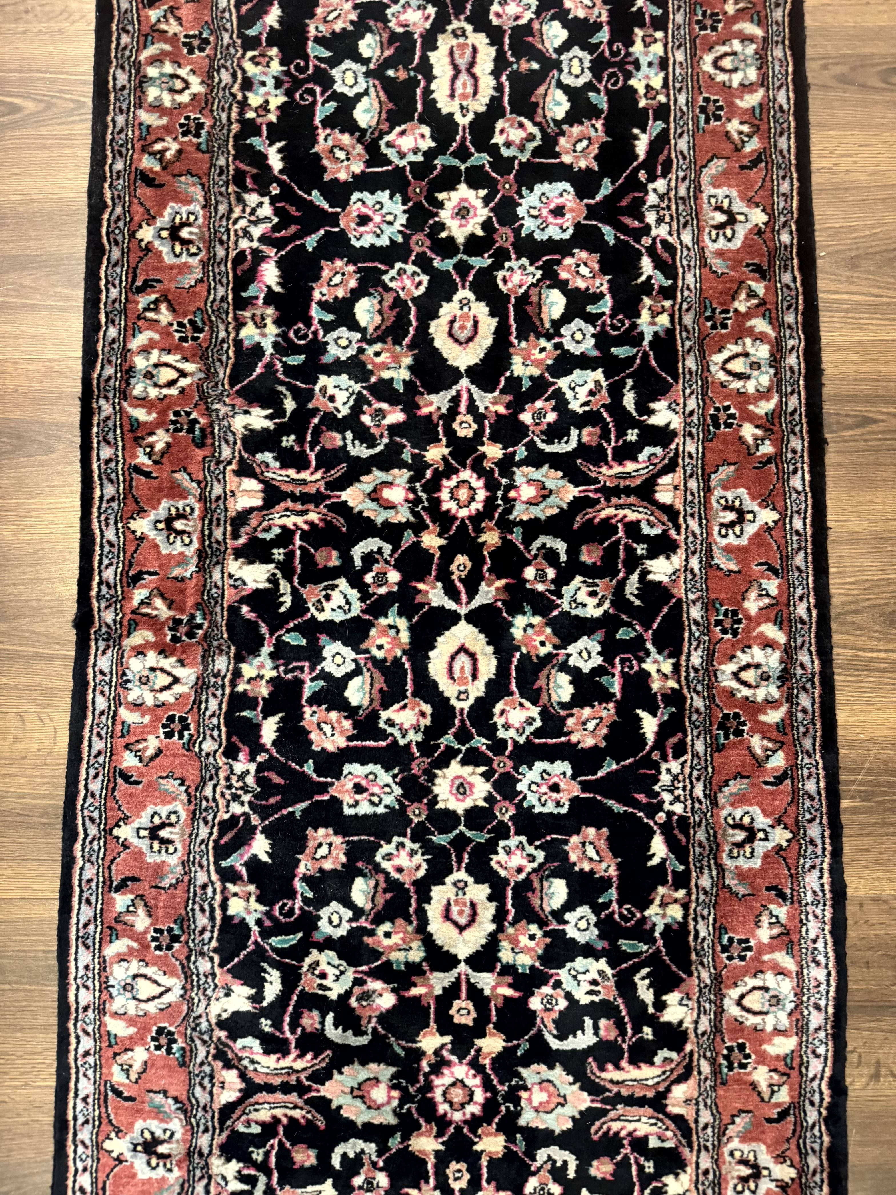 Pak Persian Runner Rug 2.8 x 10, Dark Blue, Floral Allover, Wool - Jewel Rugs