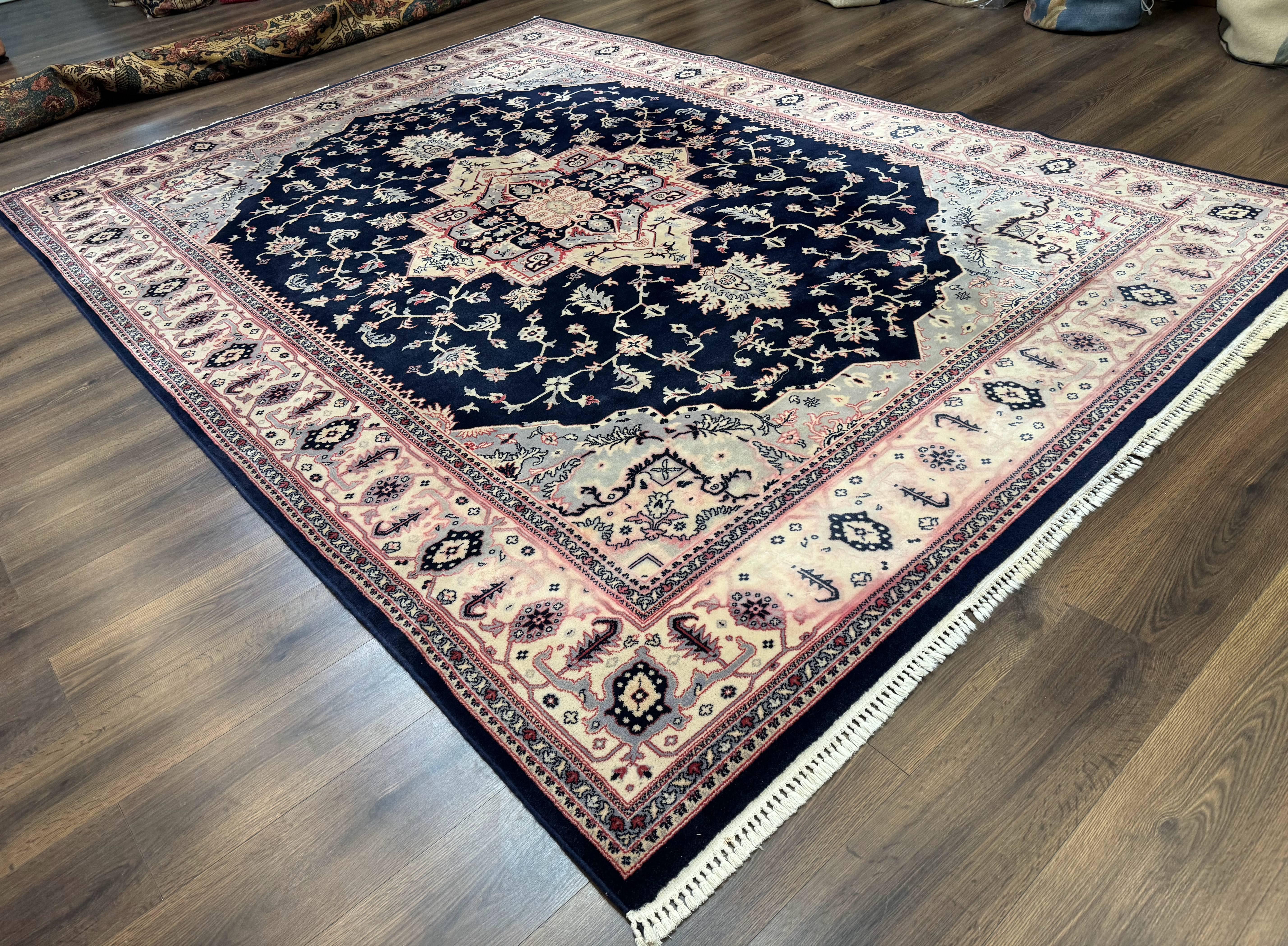 Karastan Rug 8x11 Navy Serapi, Kara Shah Rug, Navy Blue, Vintage Karastan Area Rug Wool Pile Karastan Rug - Jewel Rugs