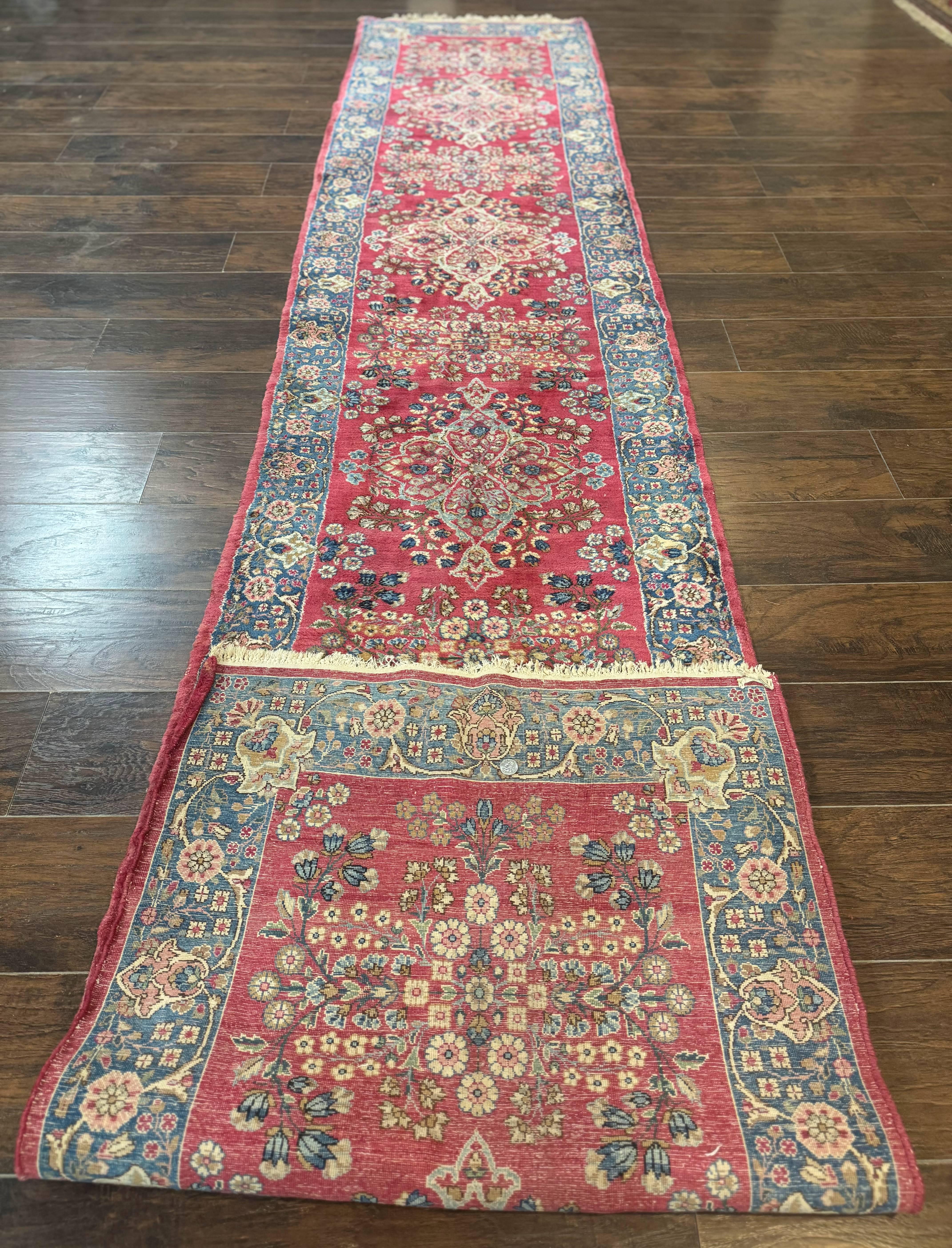 Persian Kerman Runner Rug 2.8 x 14, Red Handmade Wool Oriental Runner Carpet, Floral, 250 KPSI - Jewel Rugs