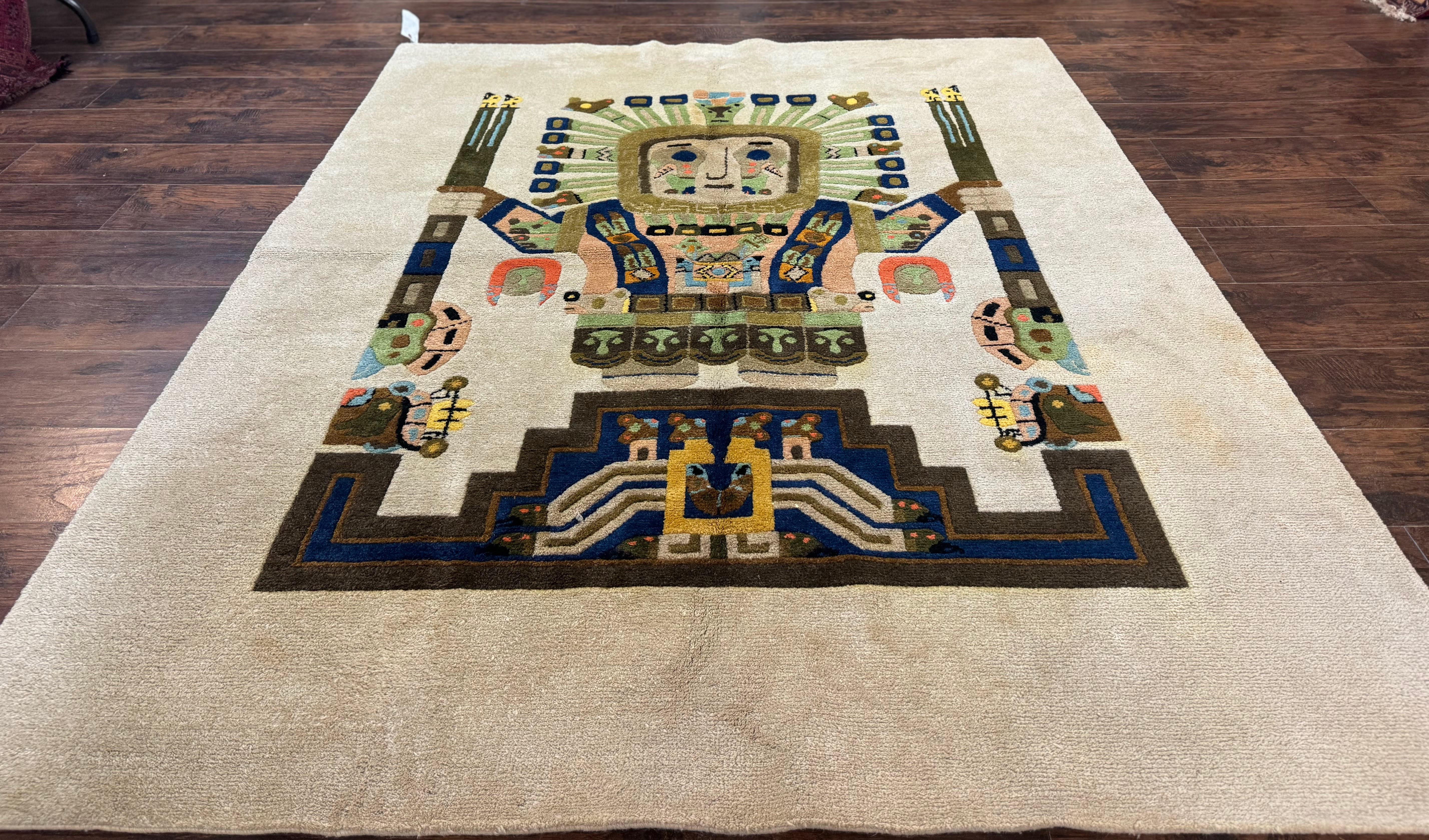 South American Rug 6x7, Unique Native American Design, Ivory, Ecuador Rug, Handmade Wool - Jewel Rugs