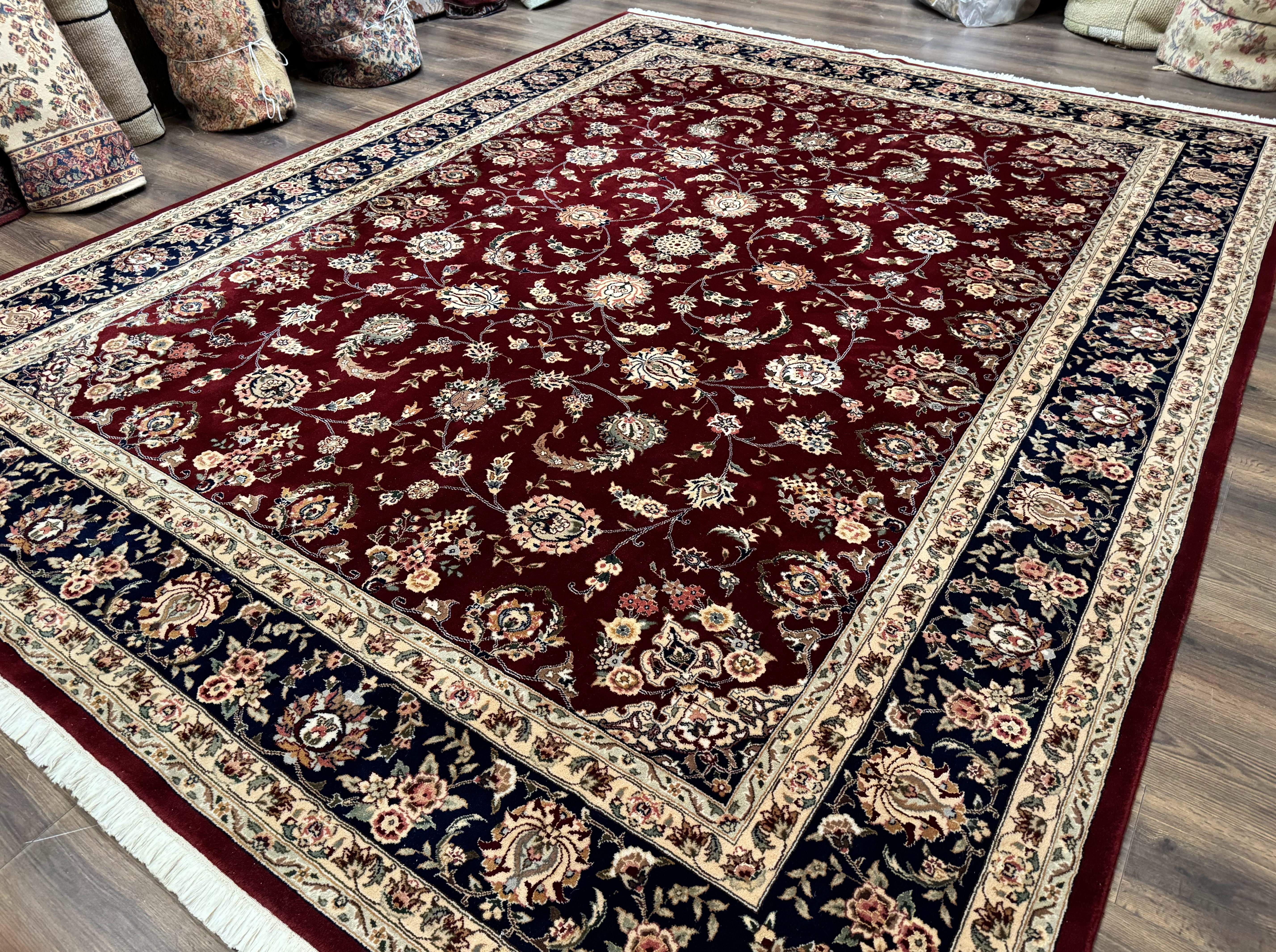 Sino Persian Rug 9x11, Burgundy and Navy Blue, Fine 200 KPSI, Floral Allover - Jewel Rugs