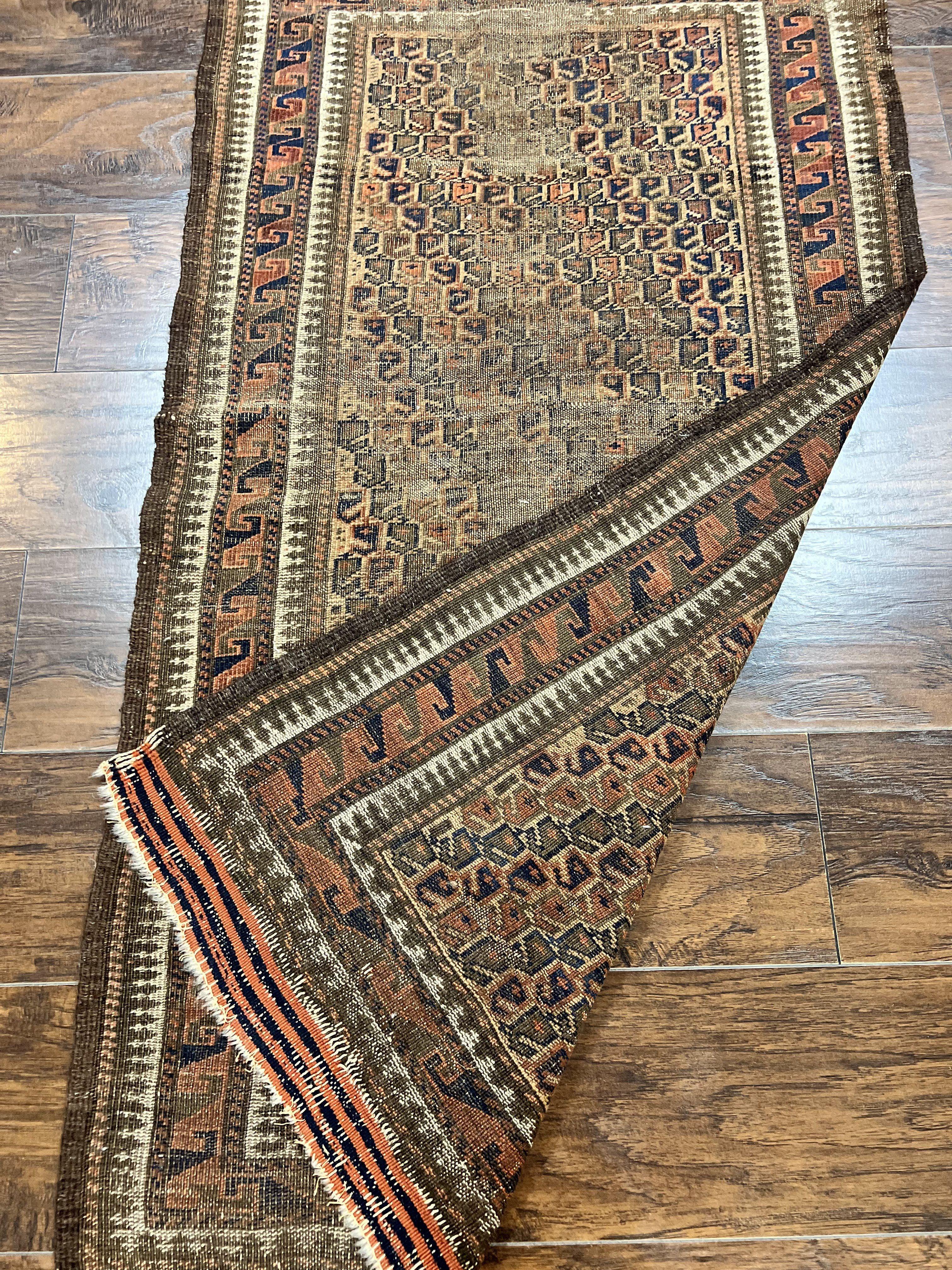 Antique Balouch Rug 3x5, Wool Hand Knotted Carpet, Allover Pattern, Afghan Tribal Rug, Low Pile Distressed Vintage Oriental Carpet - Jewel Rugs