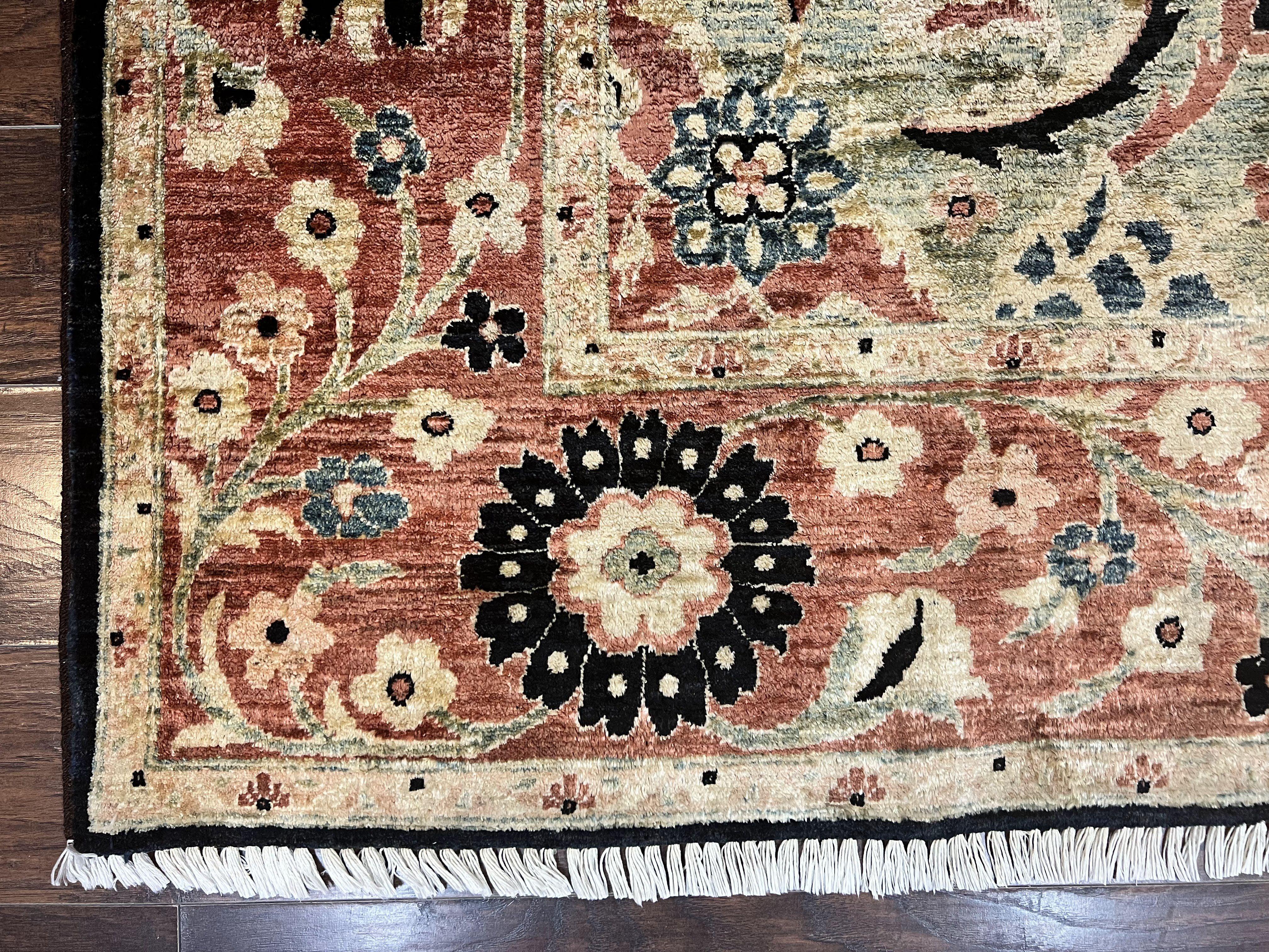 Pak Persian Rug 8x10, Pakistani Mahal Sultanabad Carpet, Signature from Master Weaver, Shiny Wool, Black Red Vintage Handmade Medallion Rug - Jewel Rugs