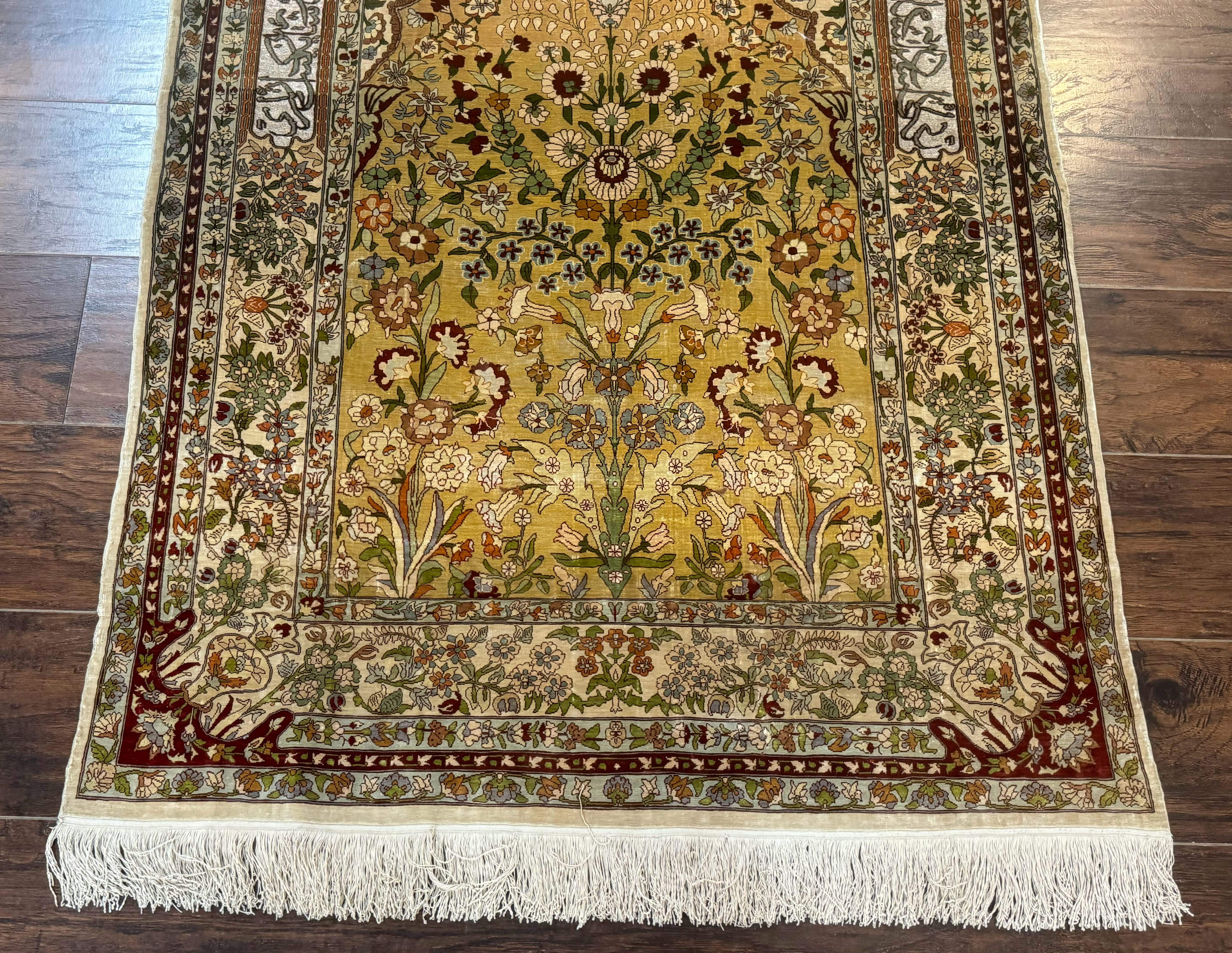 Silk Turkish Hereke Rug 3x5 – Gold, Silk with Metal Threads, Exceptionally Fine 700 KPSI - Jewel Rugs