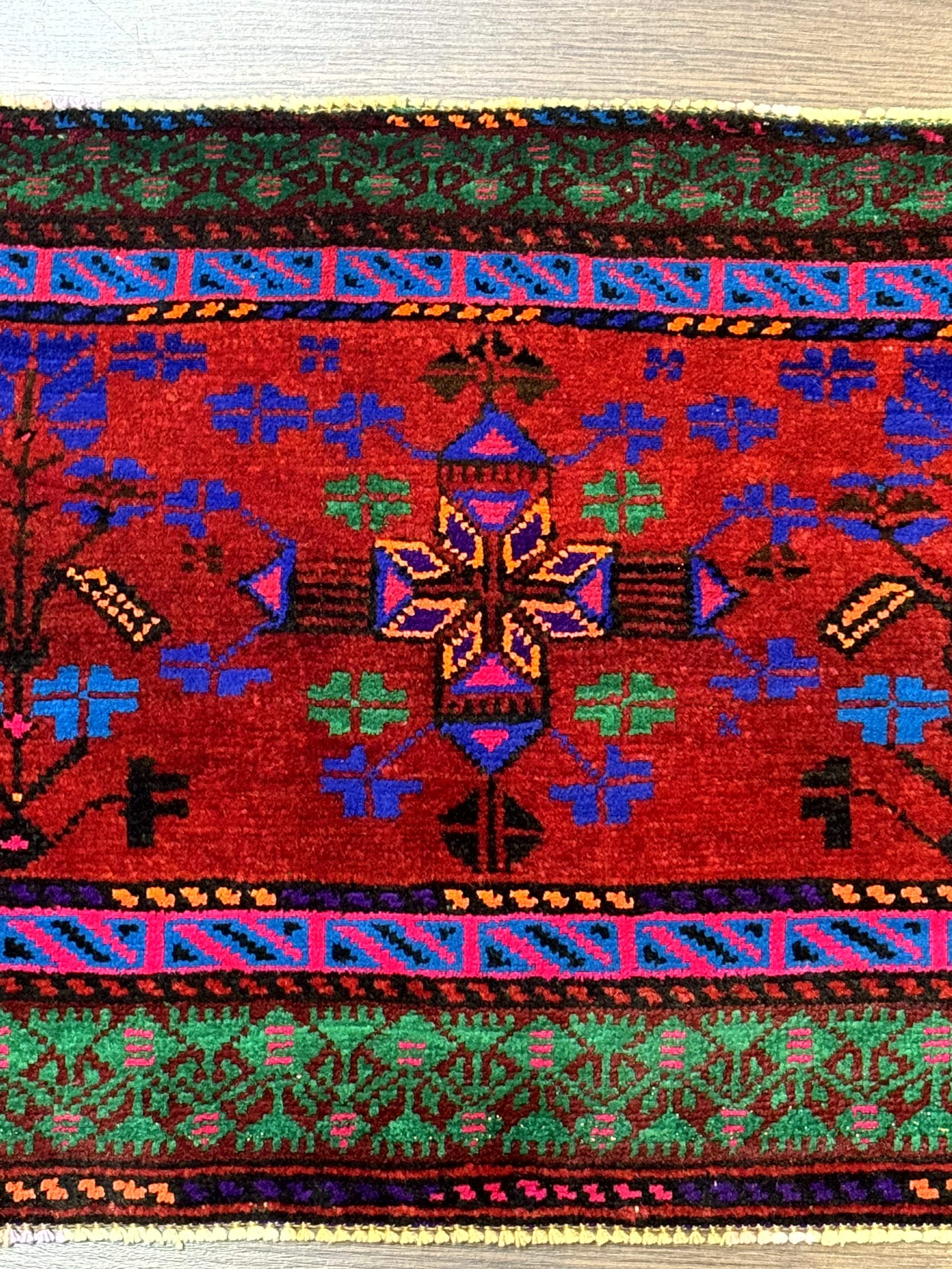 Small Persian Baluch Rug, Red Green Blue, Tribal Rug - Jewel Rugs
