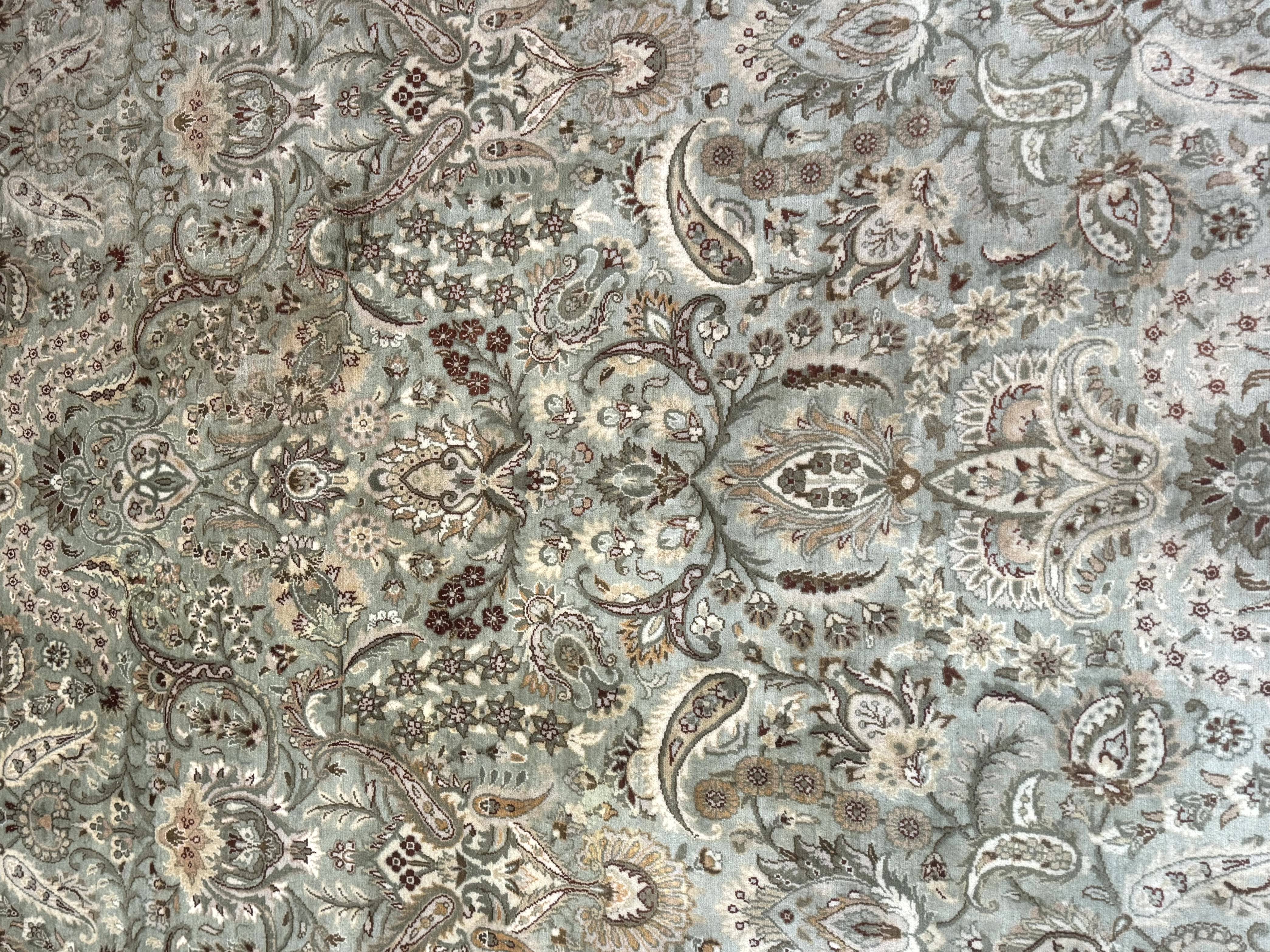 Fine Pak Persian Rug 9x12, Light Sage Green & Ivory, Allover Pattern, Boteh, Handmade, 200 KPSI - Jewel Rugs