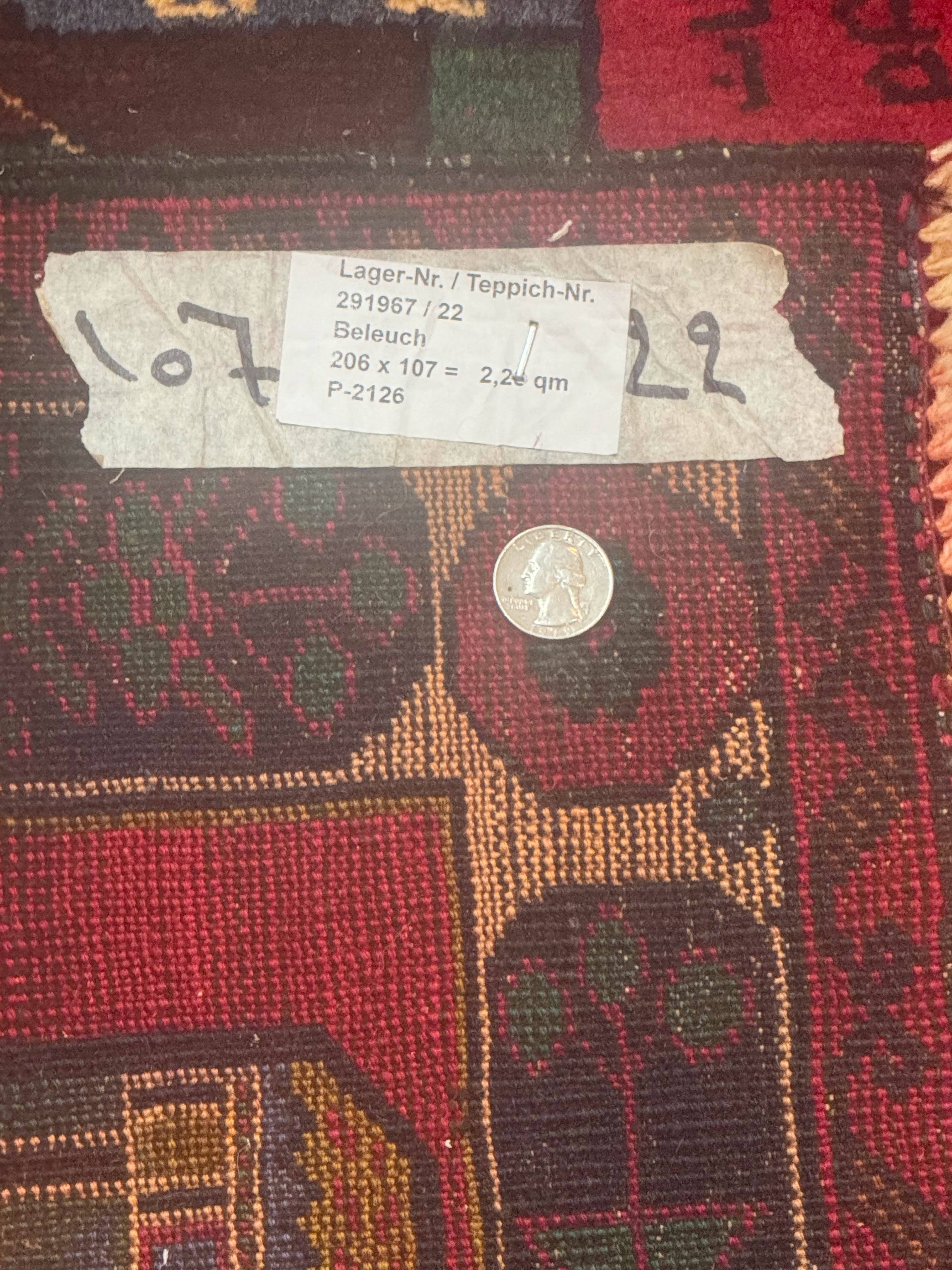 Red Afghan Balouch Rug 3x7, Tribal, Map of Afghanistan Depiction, Handmade, New - Jewel Rugs