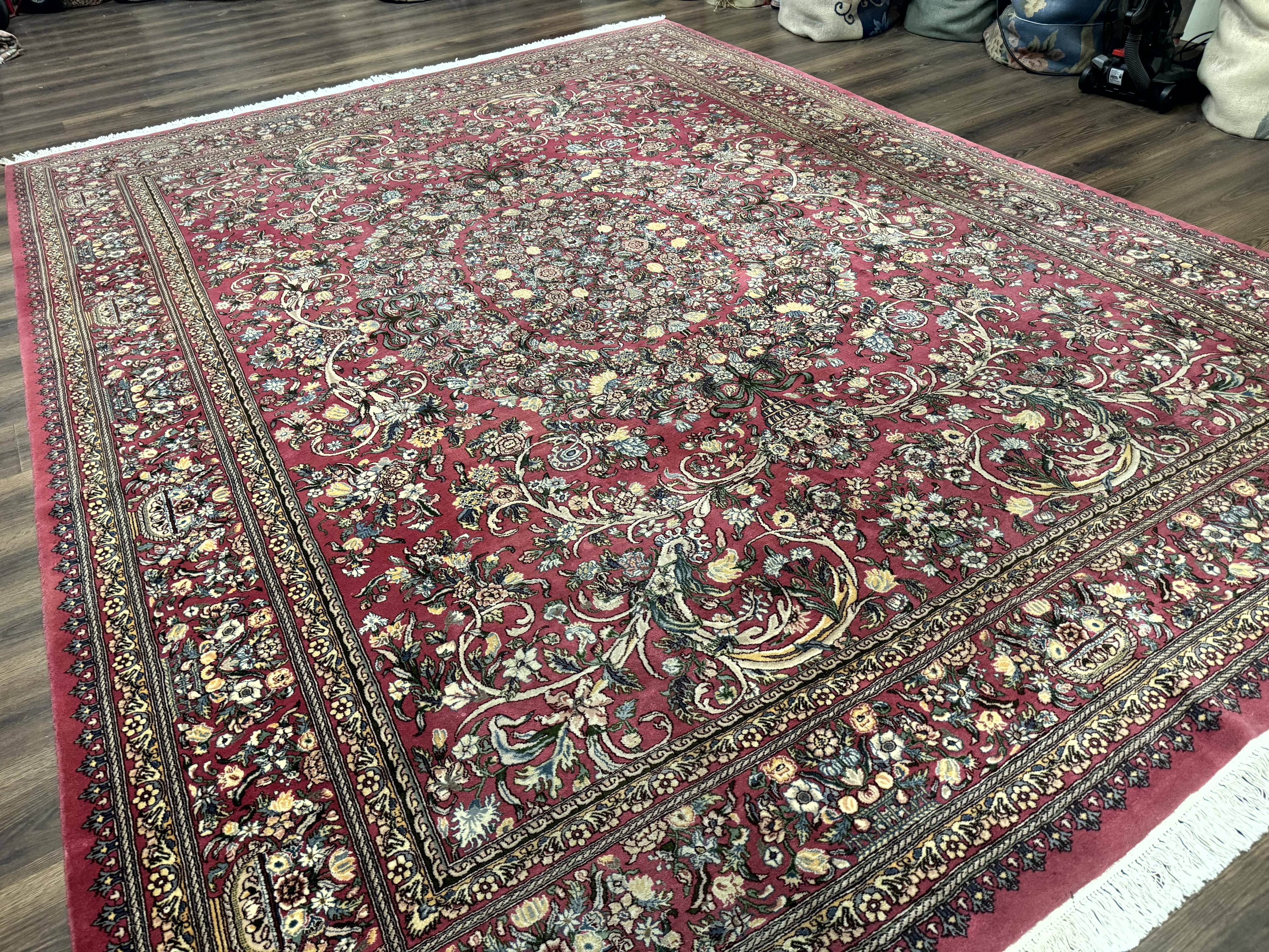 Sino Persian Rug 9x12, Fine 290 KPSI, Rose-Red, Floral Allover - Jewel Rugs