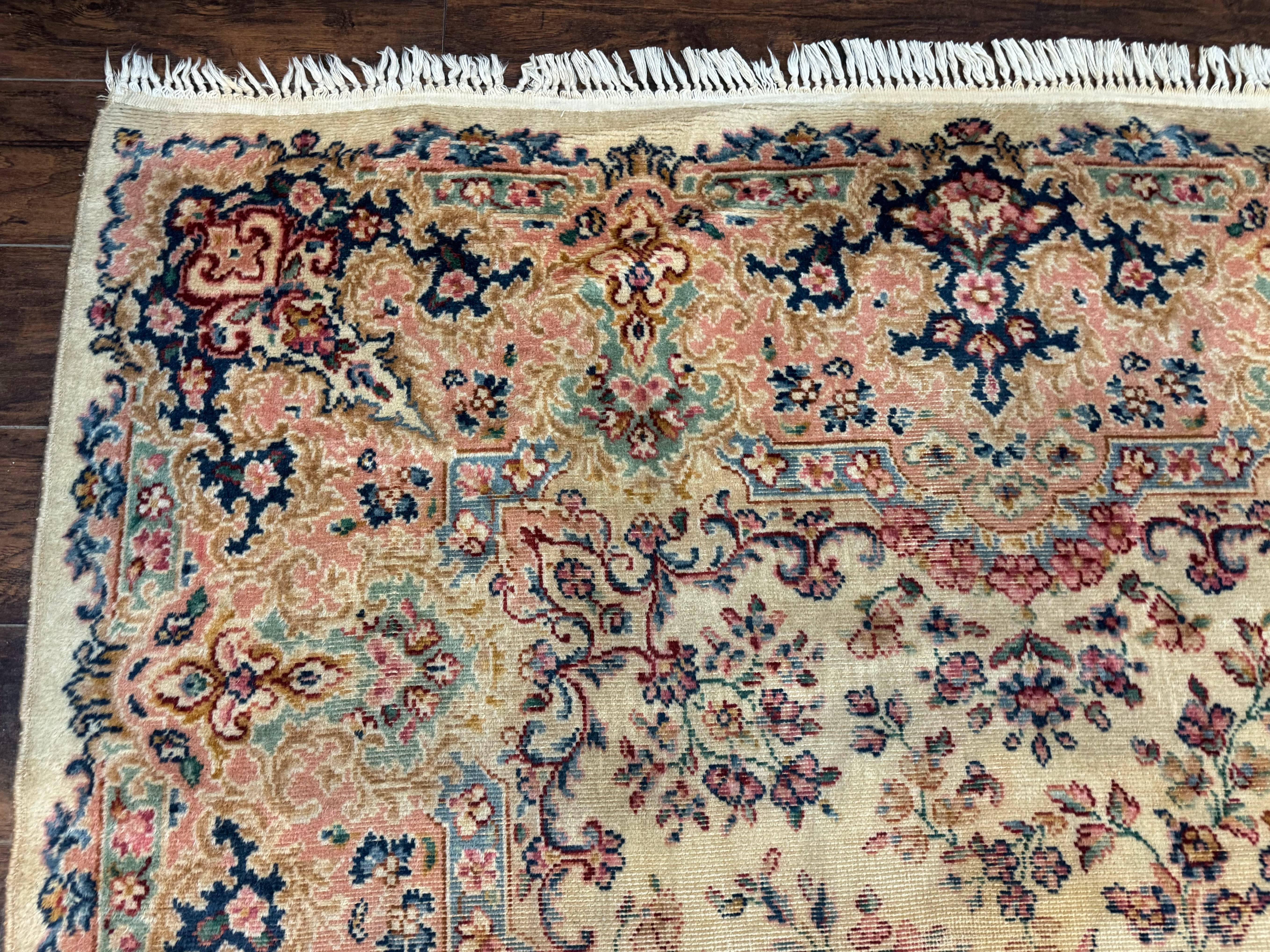 Antique Karastan Rug 8.8 x 12 Lanamar Floral Ivory Kirman Wool Discontinued - Jewel Rugs