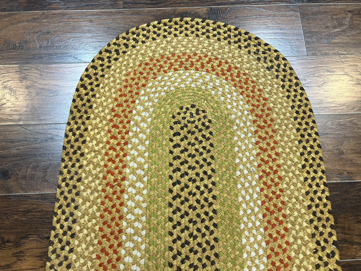 Small Oval Braided Rug 2x4, Yellow Multicolor Oval Rug, Wool Braided R